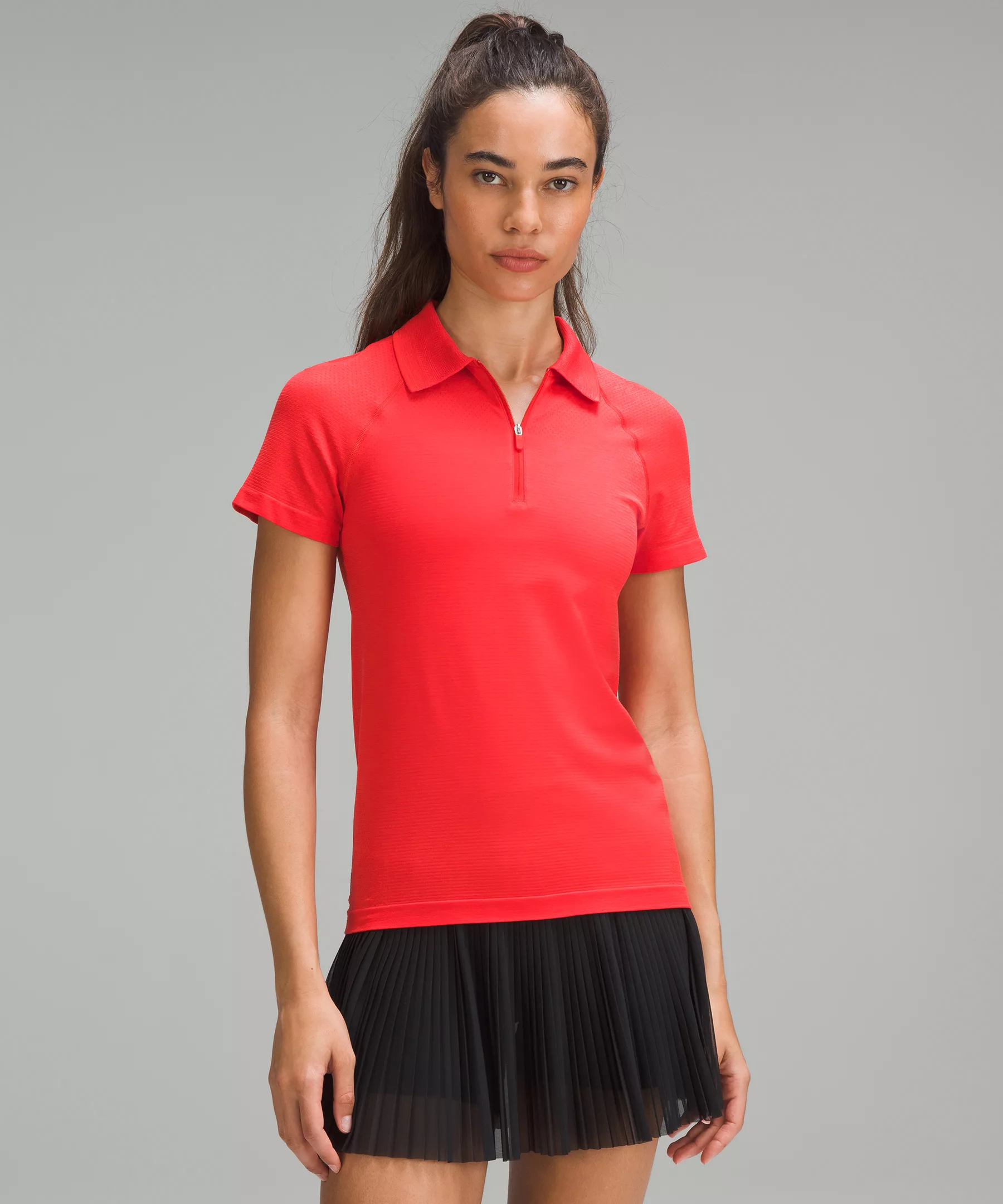 Swiftly Tech Short-Sleeve Half-Zip Polo Shirt *Online Only Hot Heat/Red Glow