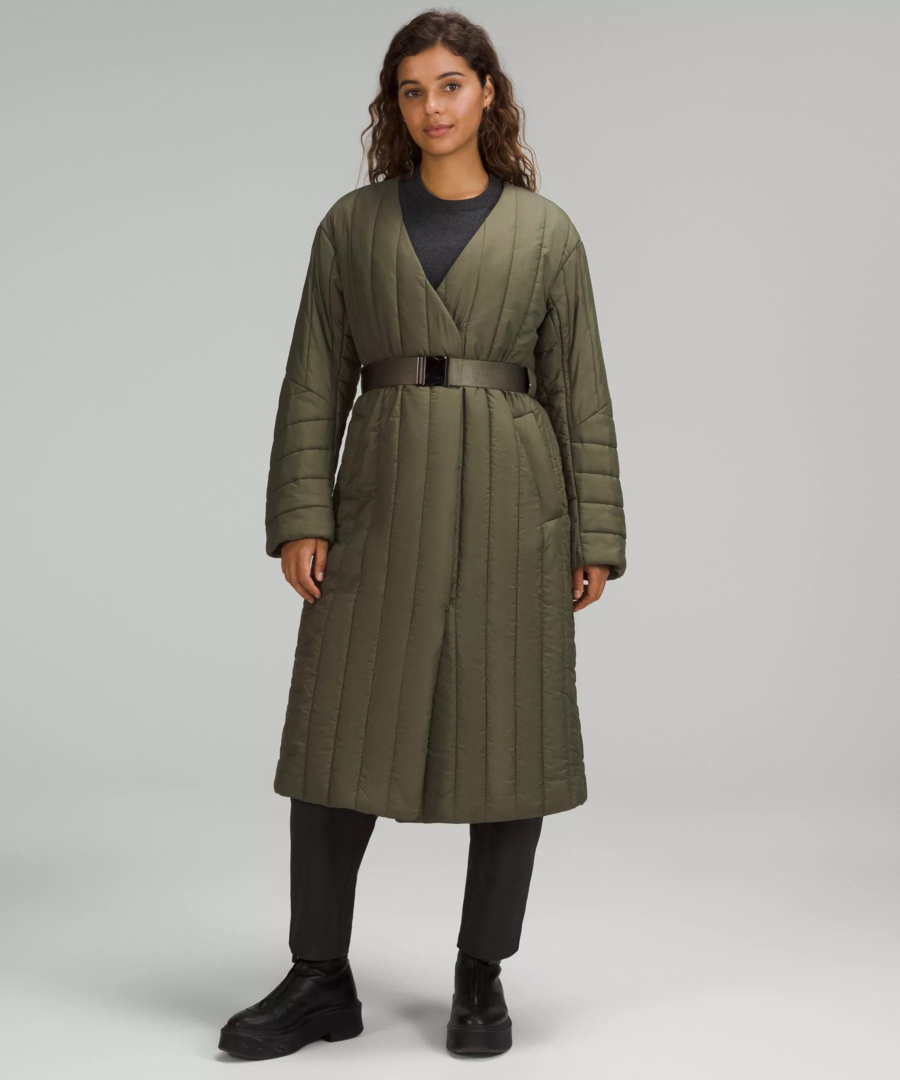 Belted Long Insulated Jacket *Online Only Medium Olive