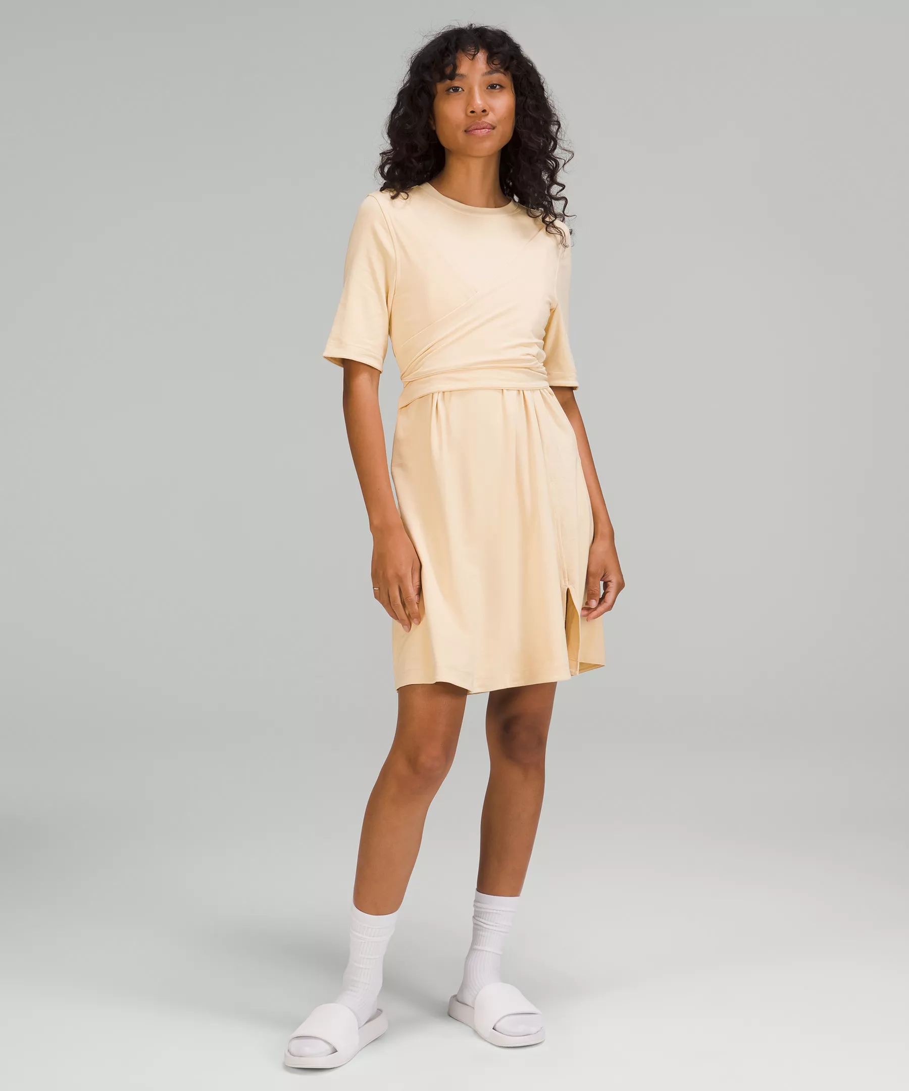 Cotton Wrap-Front T-Shirt Dress Prosecco
