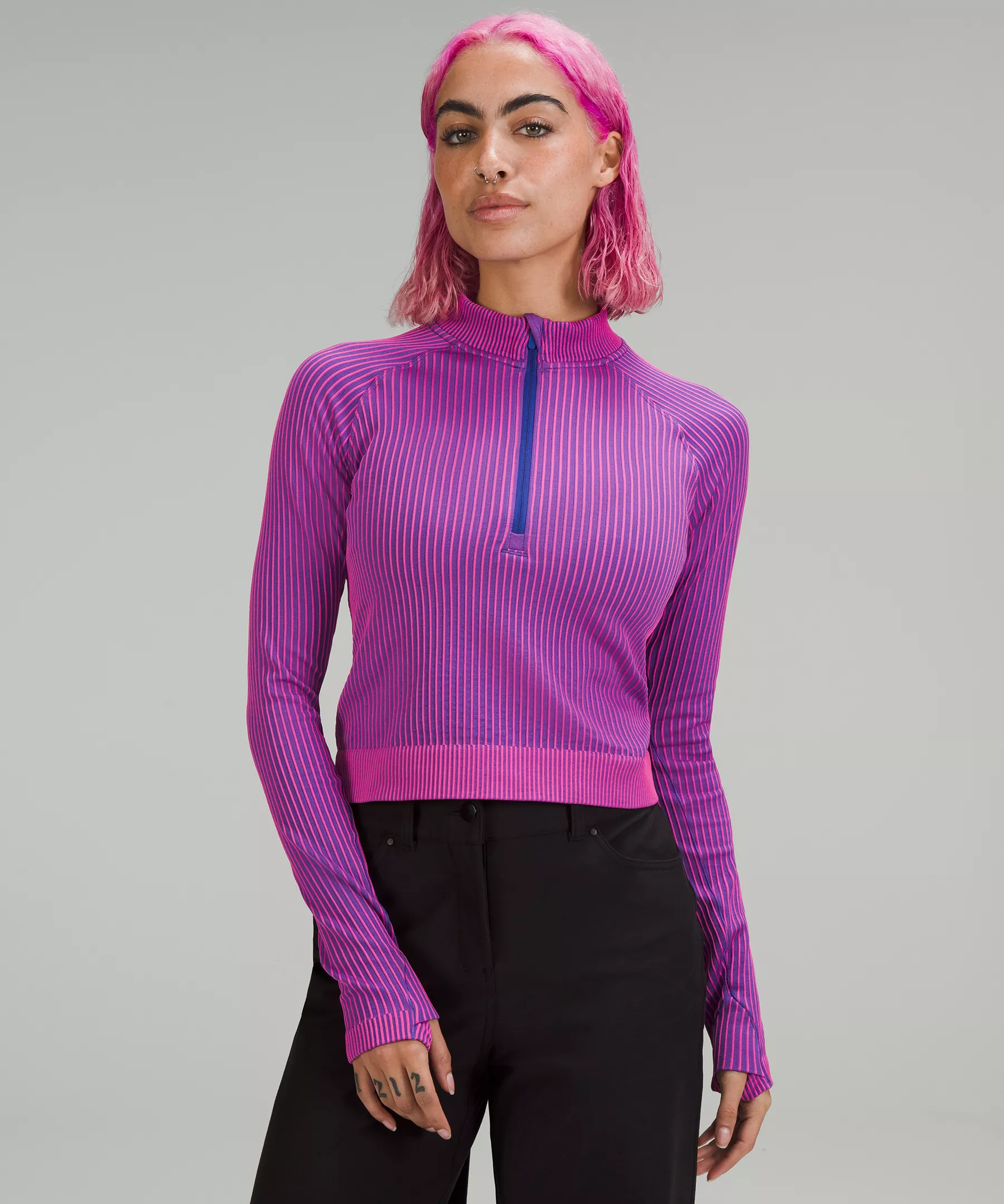 Rest Less Cropped Half Zip  Rib Psychic/Sonic Pink