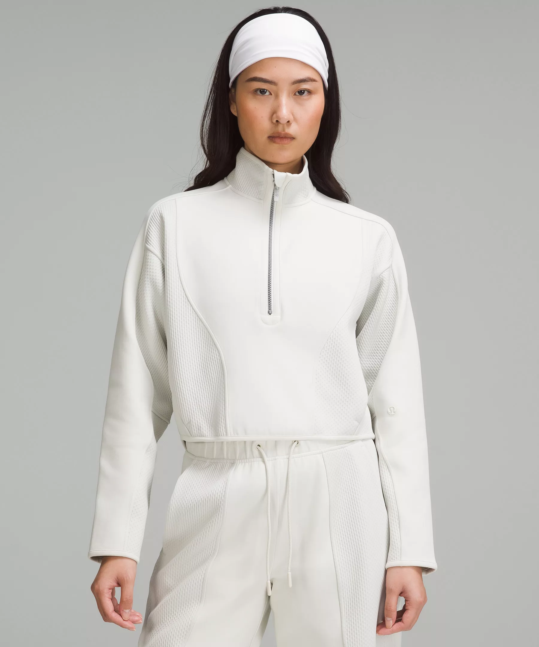 Mixed Fabric Half-Zip Pullover bone