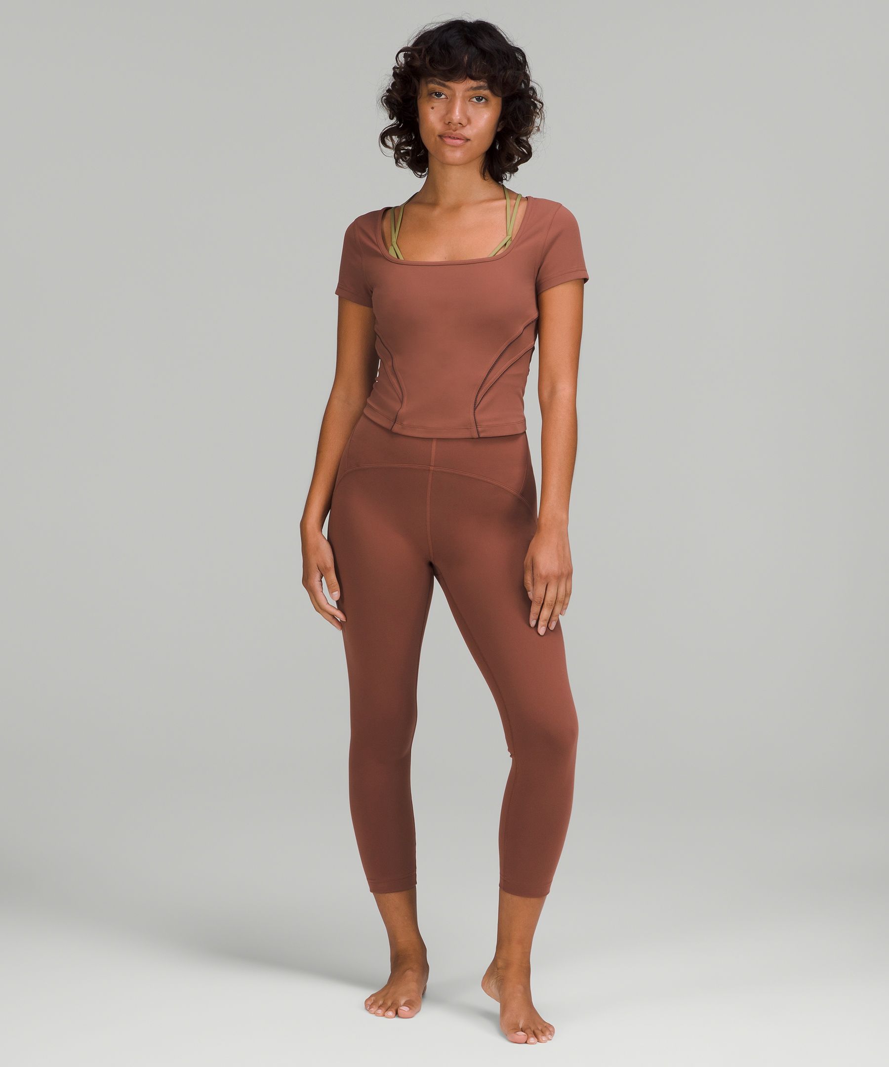 Square Neck Mesh and Nulu Yoga T-Shirt Ancient Copper
