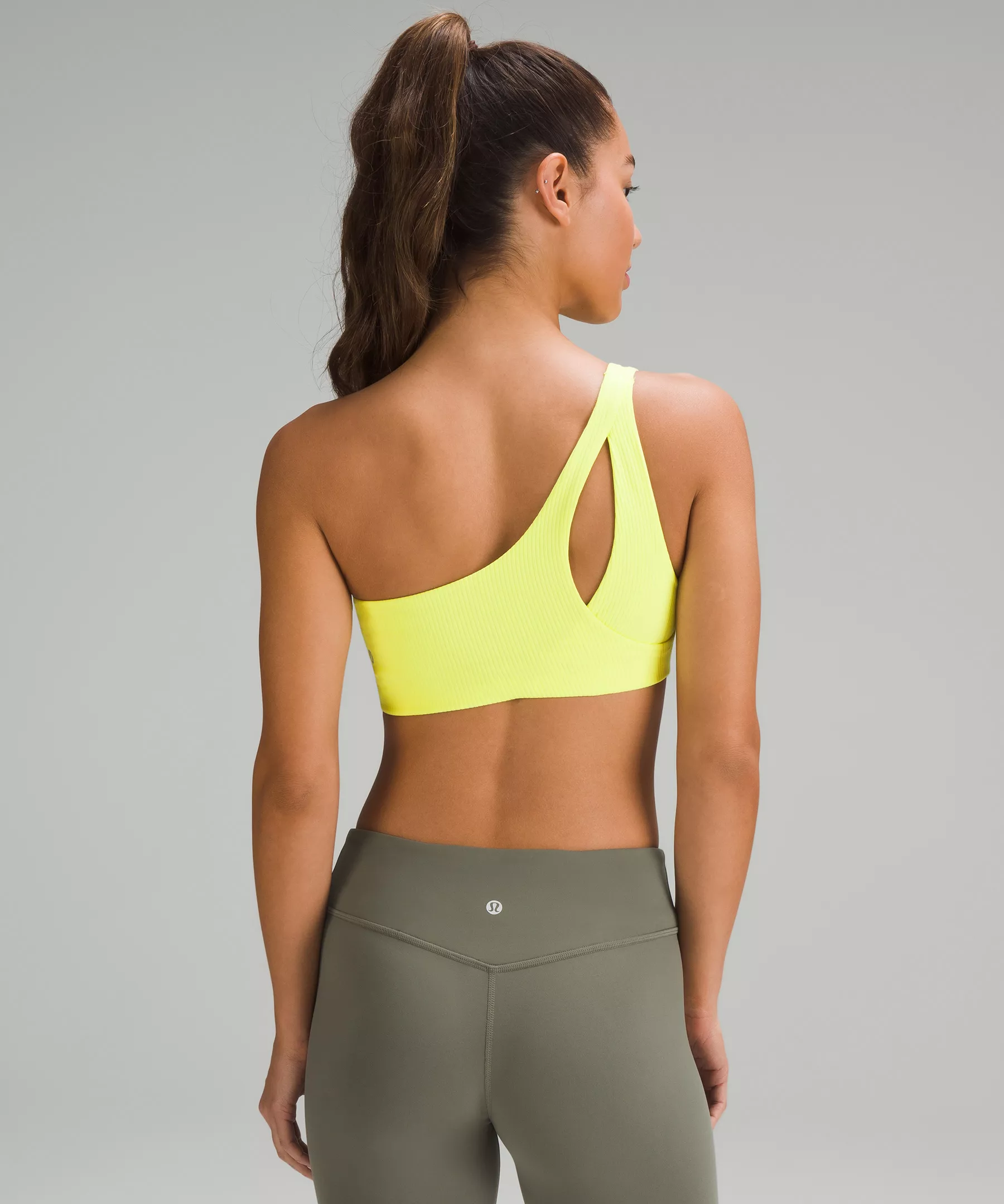 Ribbed Nulu Asymmetrical Yoga Bra *Light Support, A/B Cup Electric Lemon