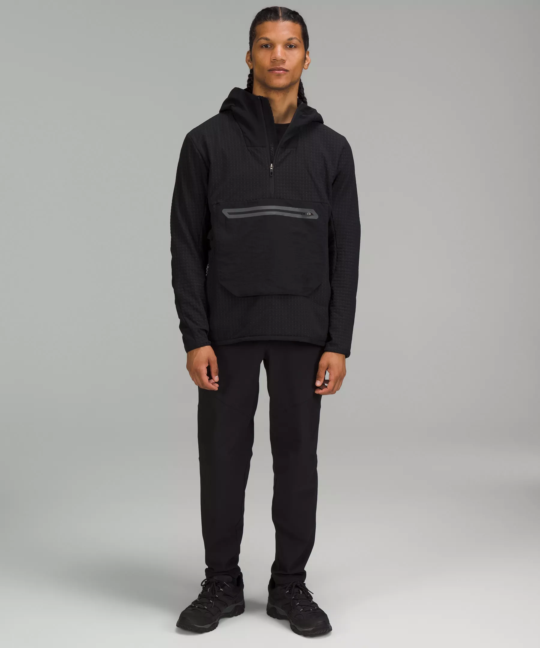 Water-Repellent Fleece Hiking Anorak Black