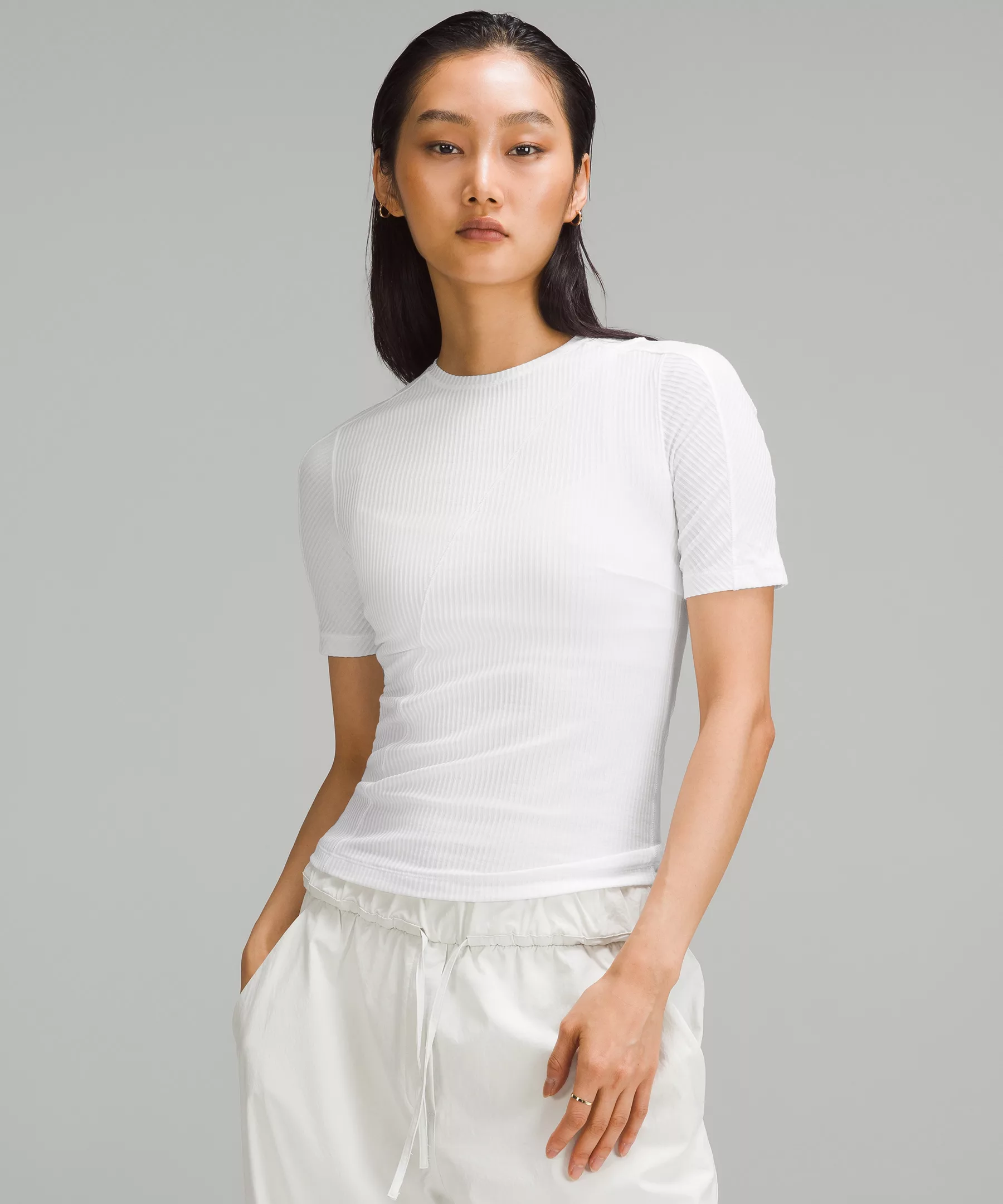 Asymmetrical Ribbed Cotton T-Shirt White