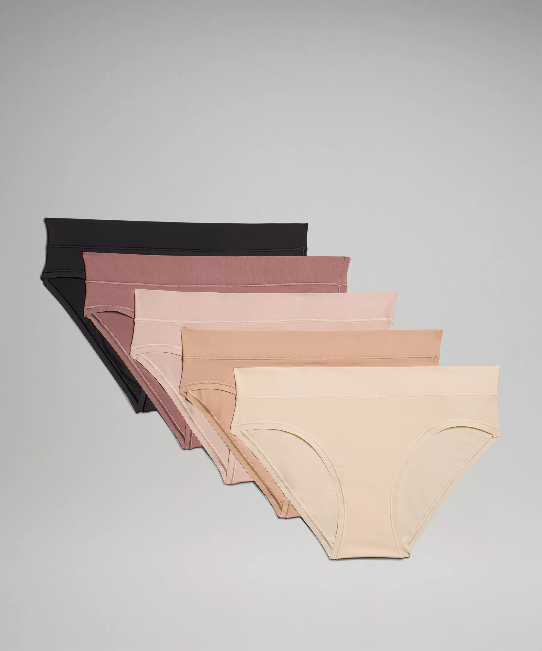 UnderEase Mid-Rise Bikini Underwear 5 Pack Black/Twilight Rose/Misty Shell/Pale Linen/Contour