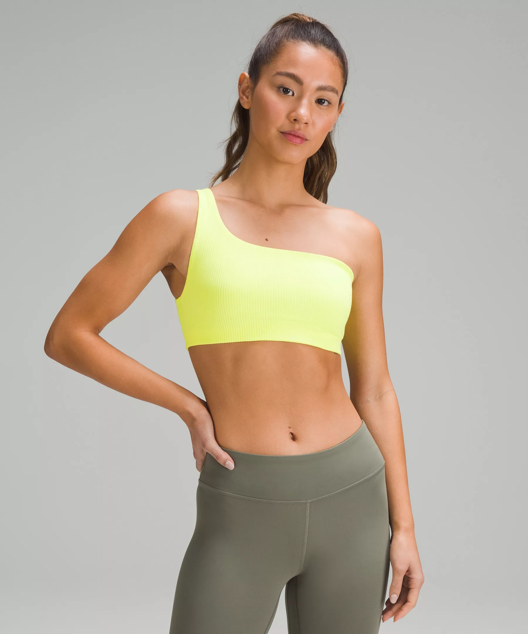 Ribbed Nulu Asymmetrical Yoga Bra *Light Support, A/B Cup Electric Lemon