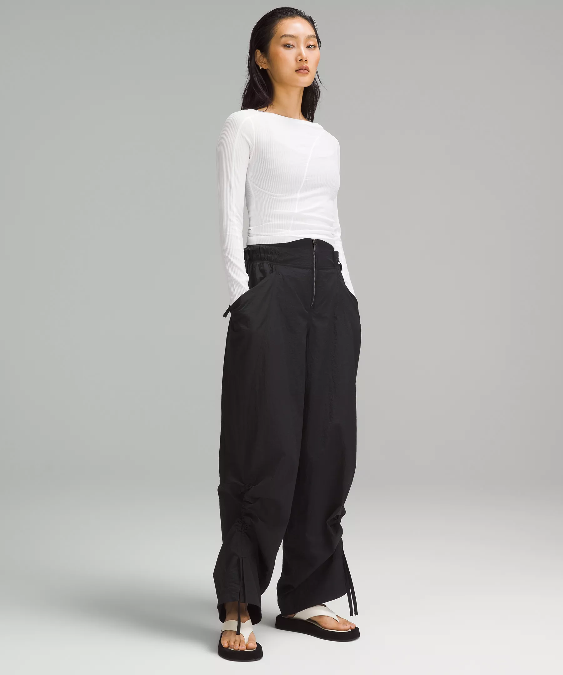 Asymmetrical Ribbed Cotton Long-Sleeve Shirt White