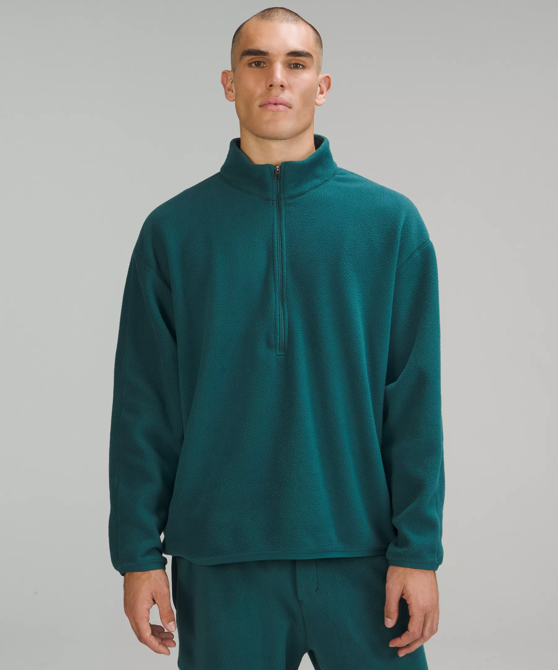 Oversized-Fit Fleece Half Zip Green Jasper