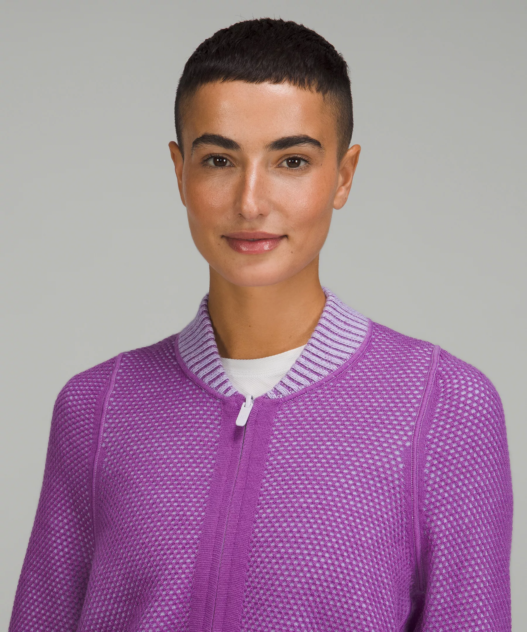 Reversible Double-Knit Zip-Up Sweater Faint Lavender/Moonlit Magenta