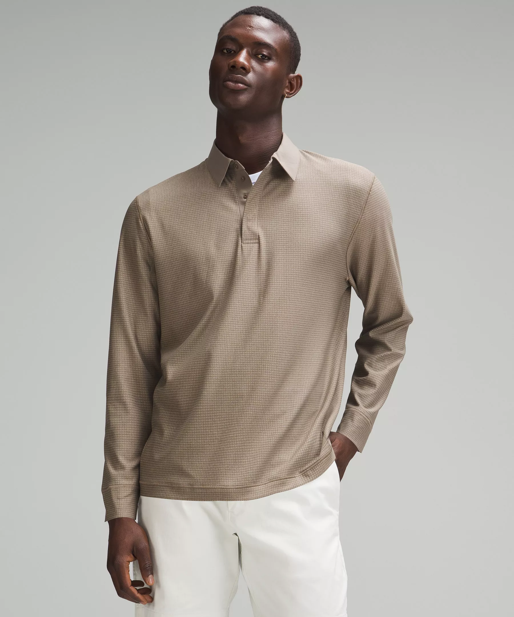 Oversized-Fit Long-Sleeve Polo Shirt Nomad/Raw Linen