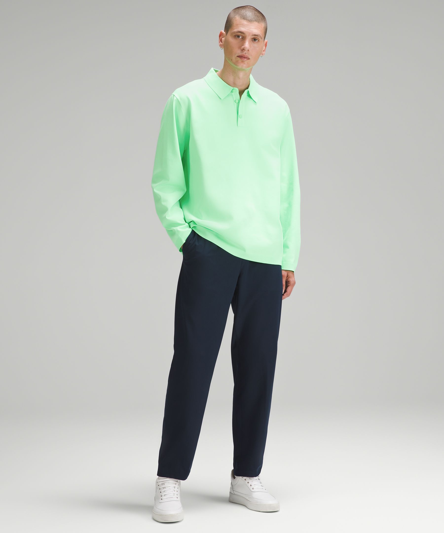 Lightweight Knit Long-Sleeve Polo Shirt pistachio