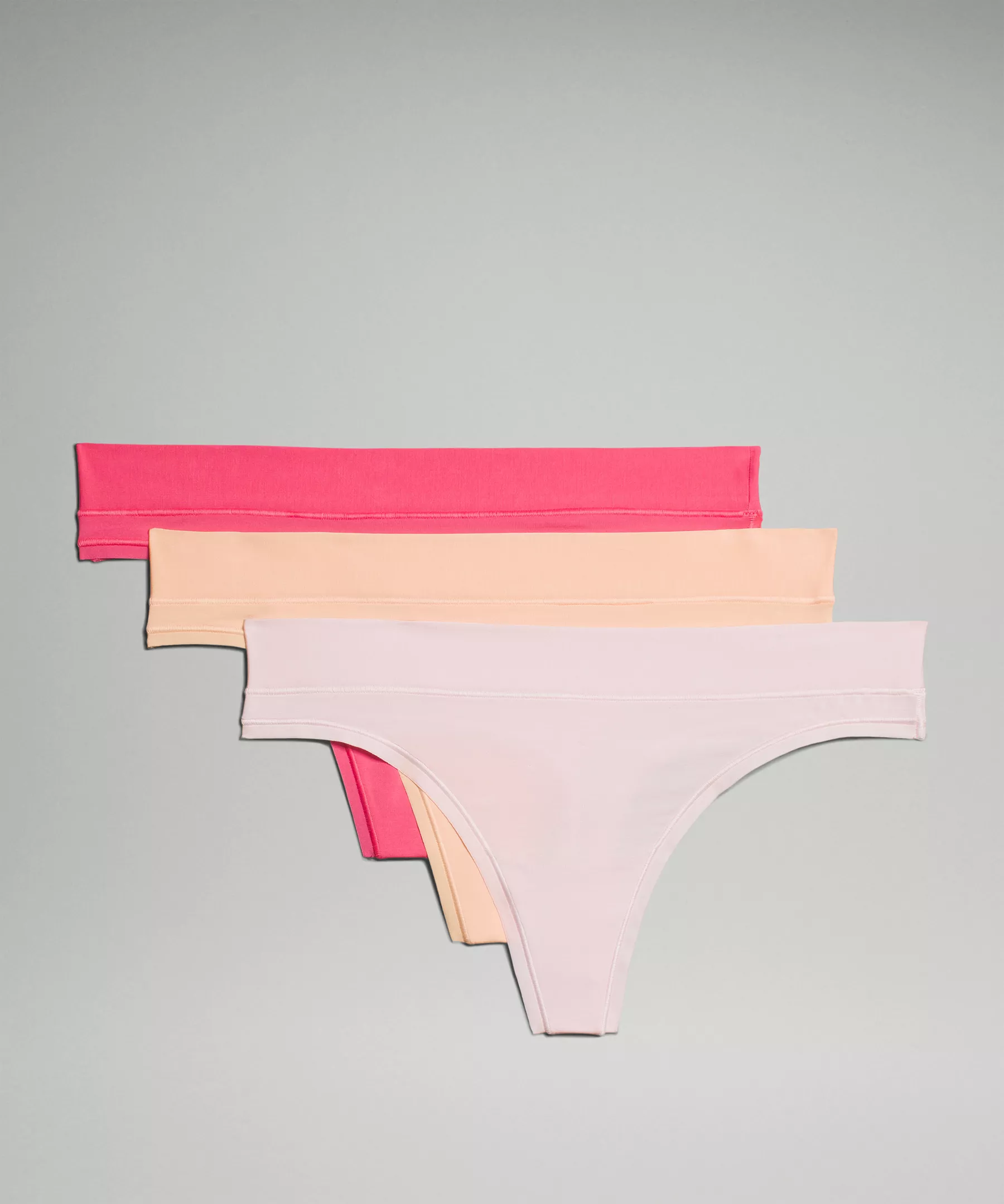 UnderEase Mid-Rise Thong Underwear 3 Pack Lip Gloss/Flush Pink/Summer Glow