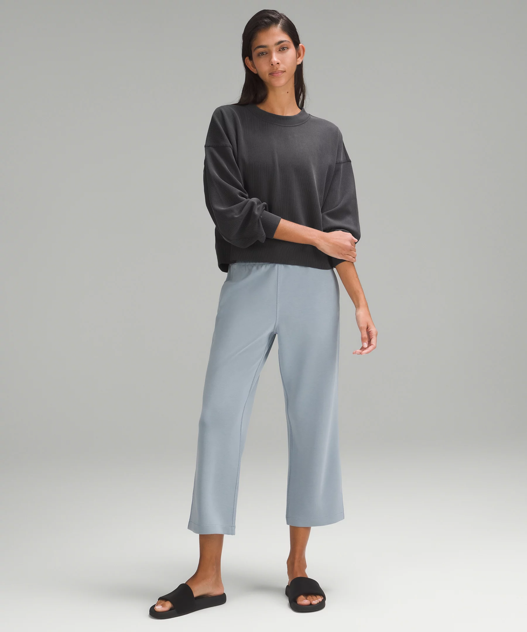 Ribbed Softstreme Perfectly Oversized Cropped Crew Black