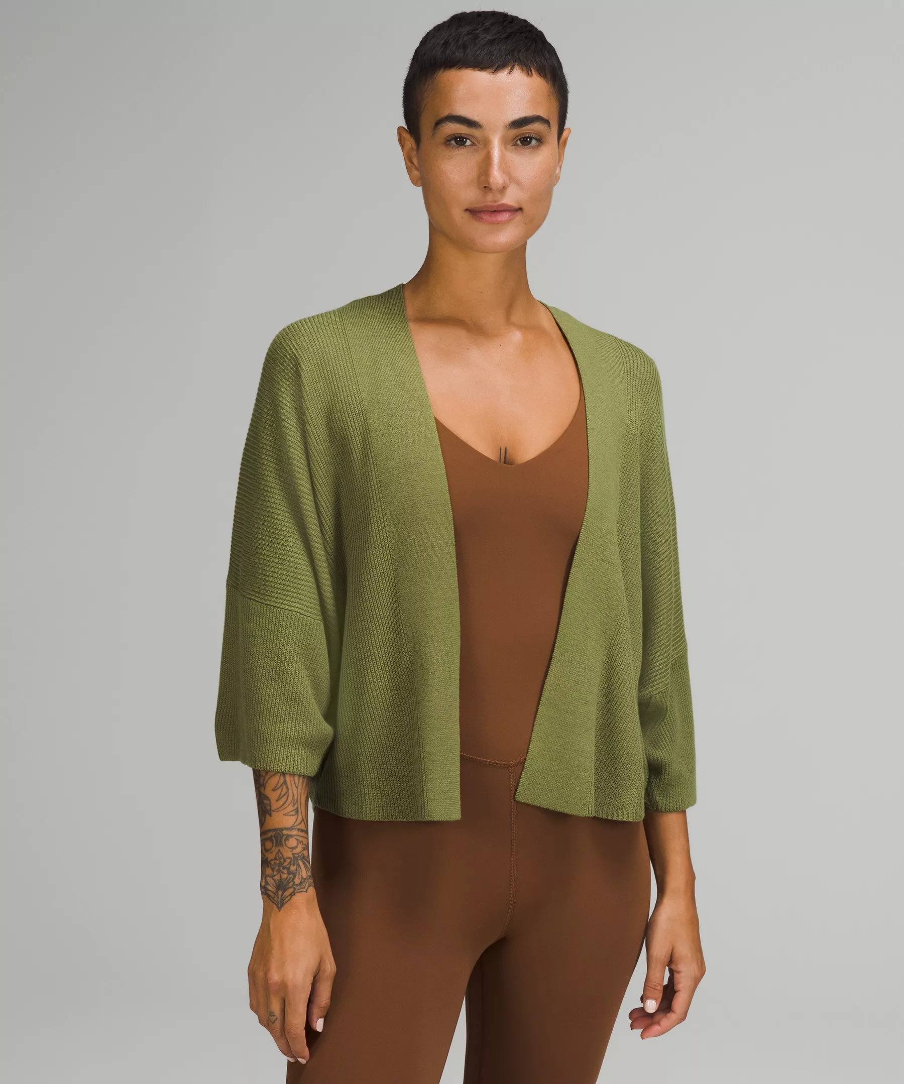 Boxy Cashlu Knit Wrap Bronze Green