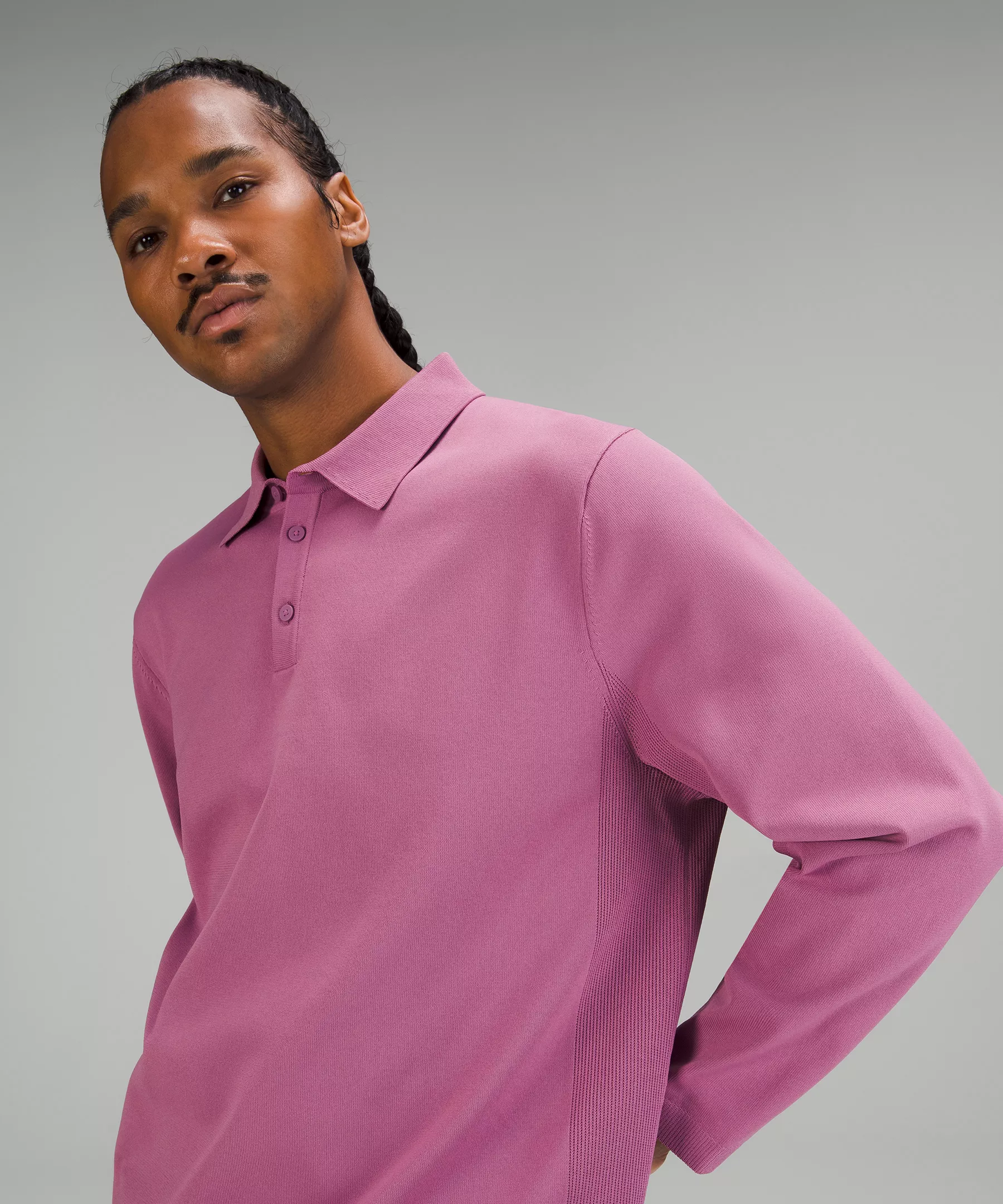 Lightweight Knit Long-Sleeve Polo Shirt velvet dust