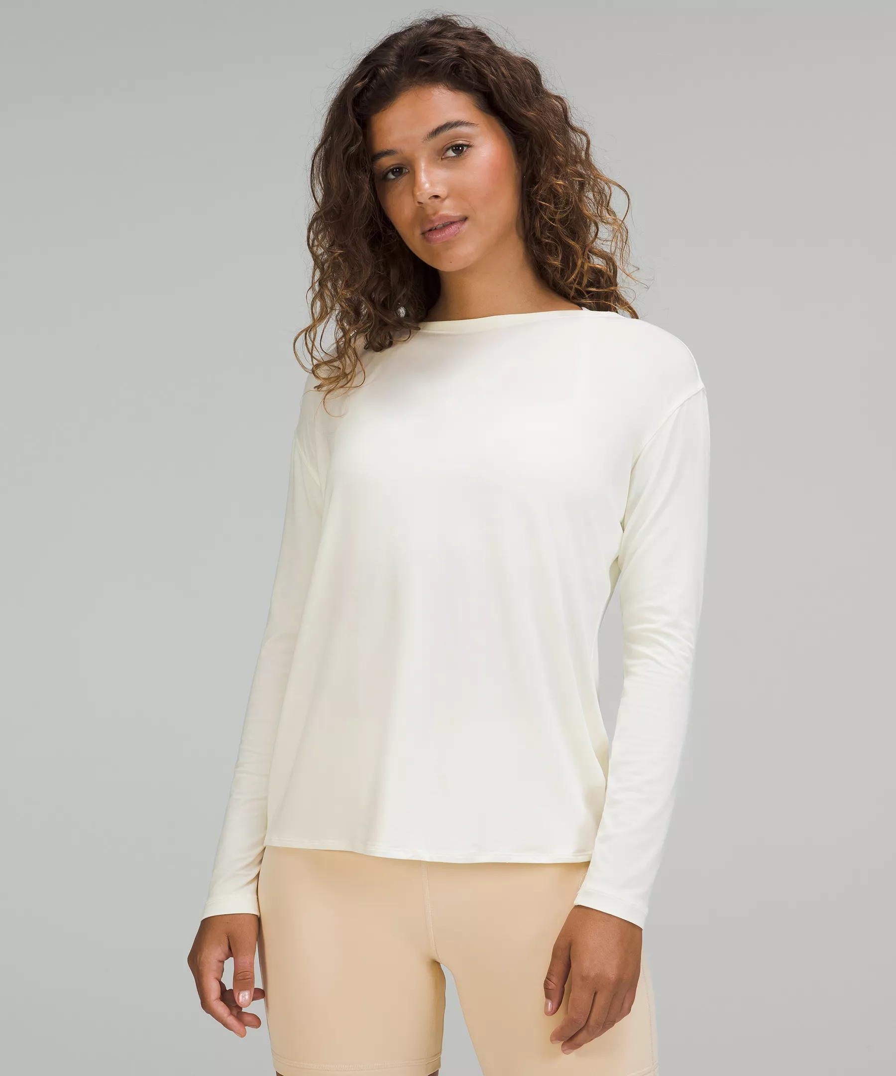 Modal-Blend Open-Back Long Sleeve Shirt Lemon Sorbet