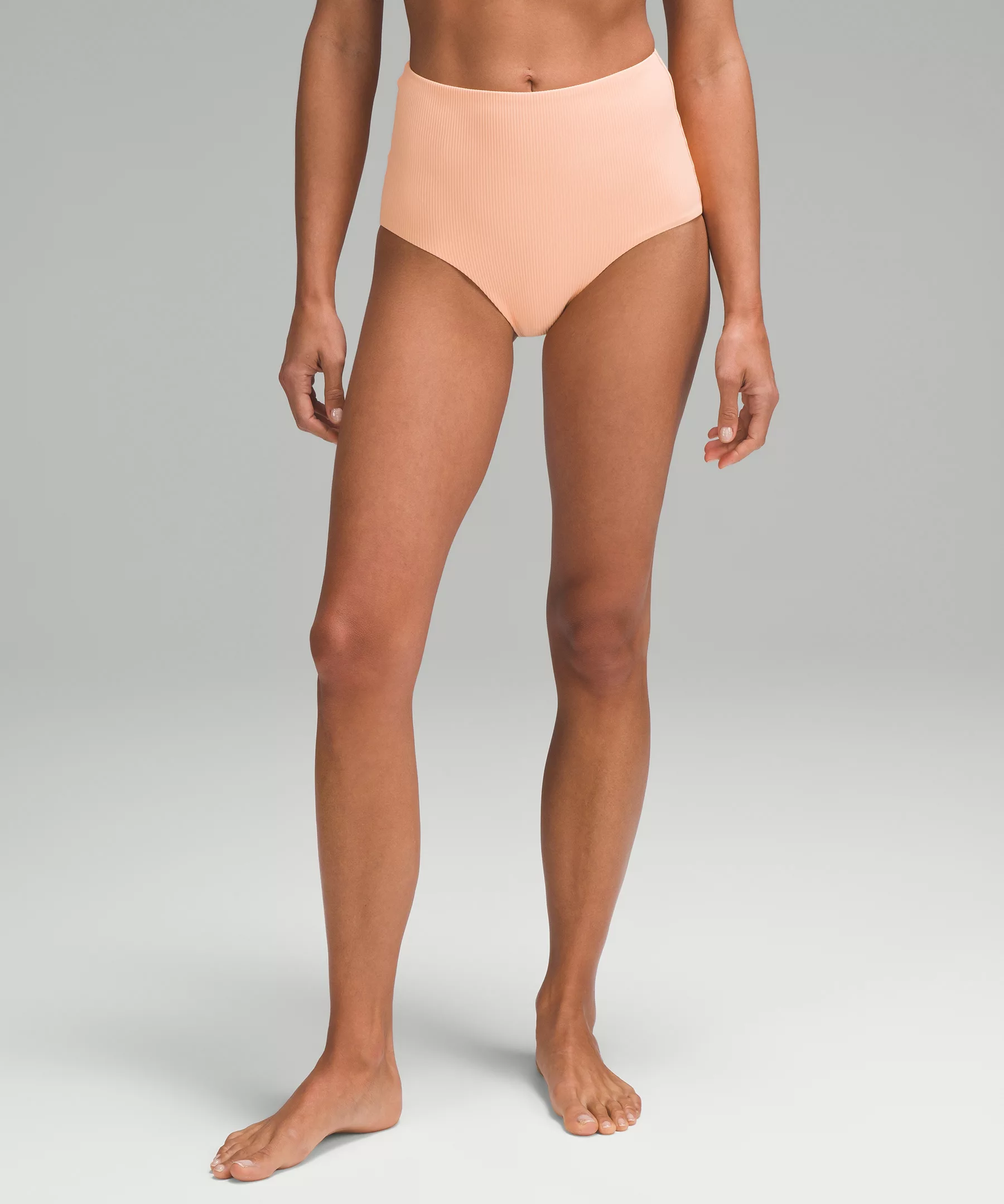 Ribbed High-Waist Medium Swim Bottoms peach fuzz