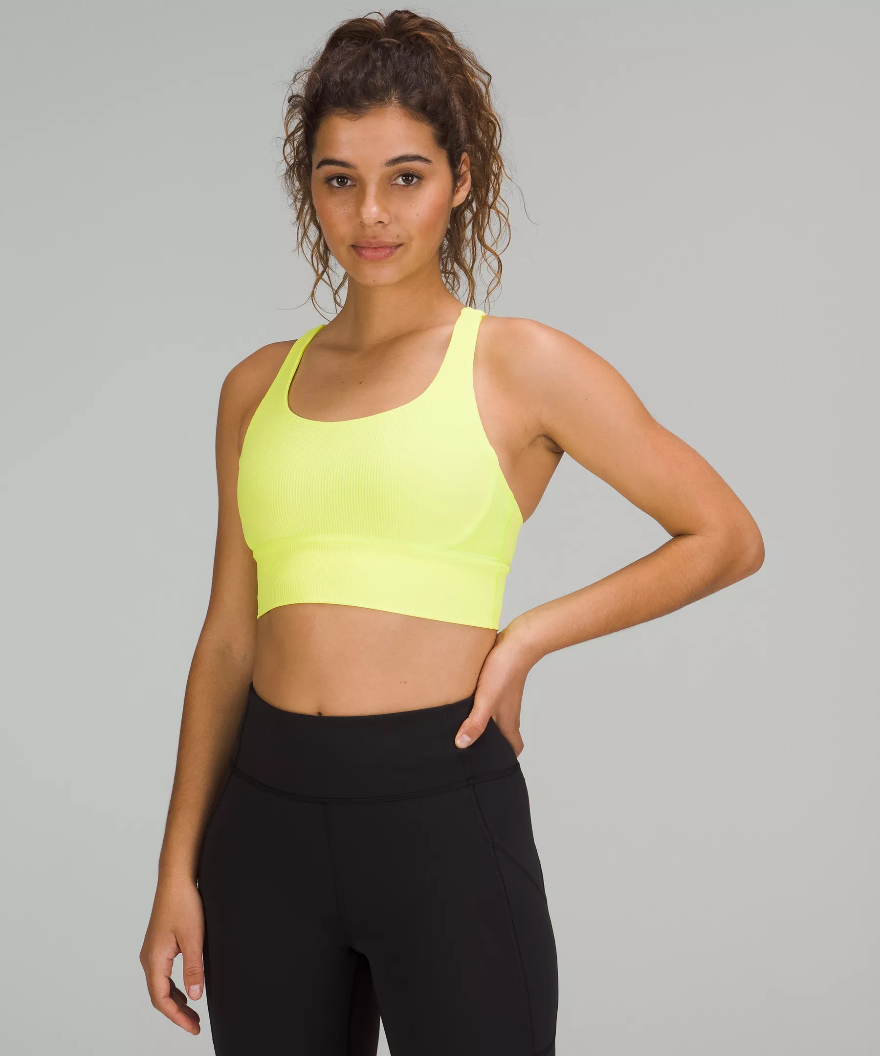 lululemon Energy Longline Ribbed Bra Luxtreme *Medium Support, B–D Cups Electric Lemon