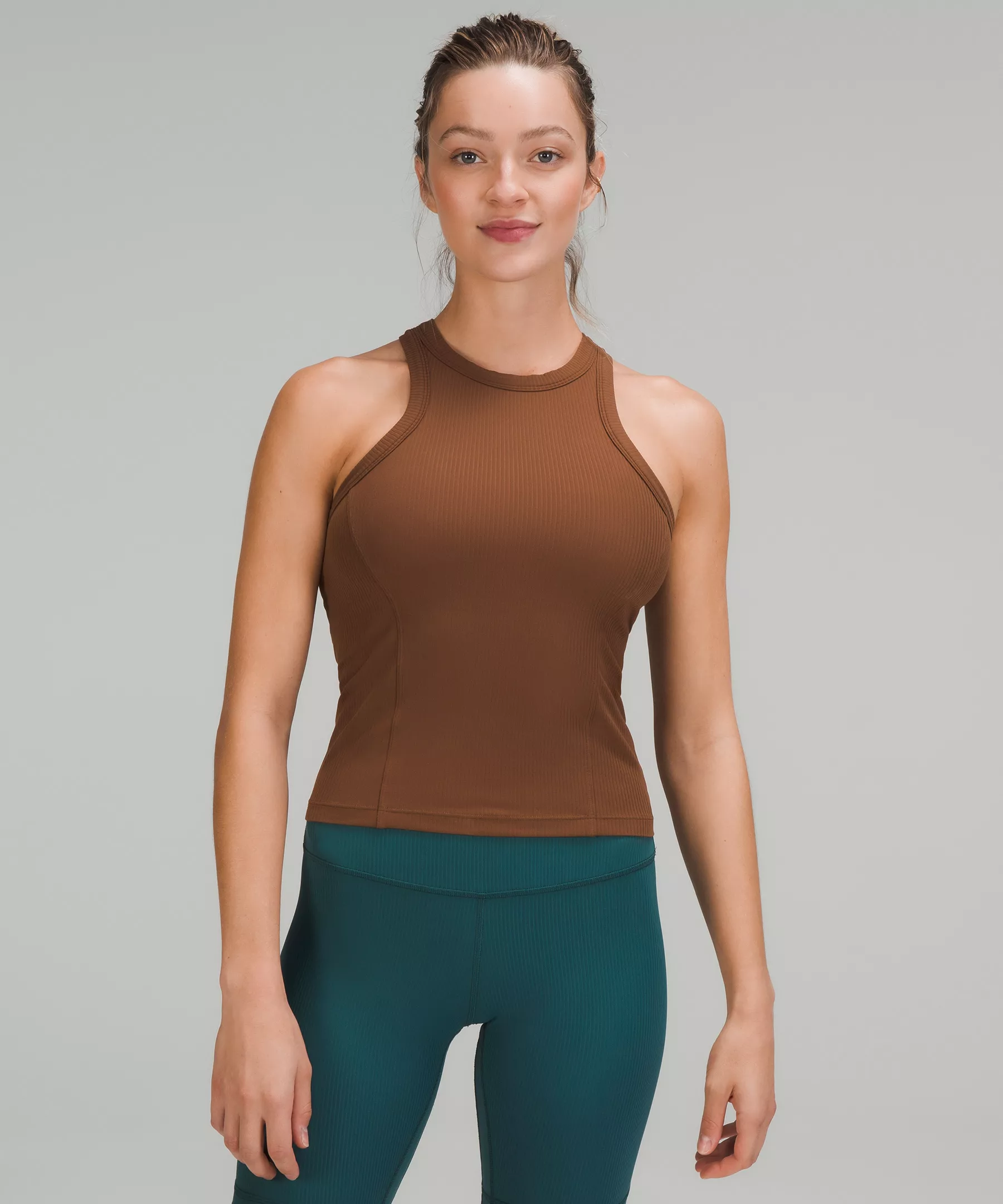 Ribbed Nulu Racerback Yoga Tank Top Roasted Brown
