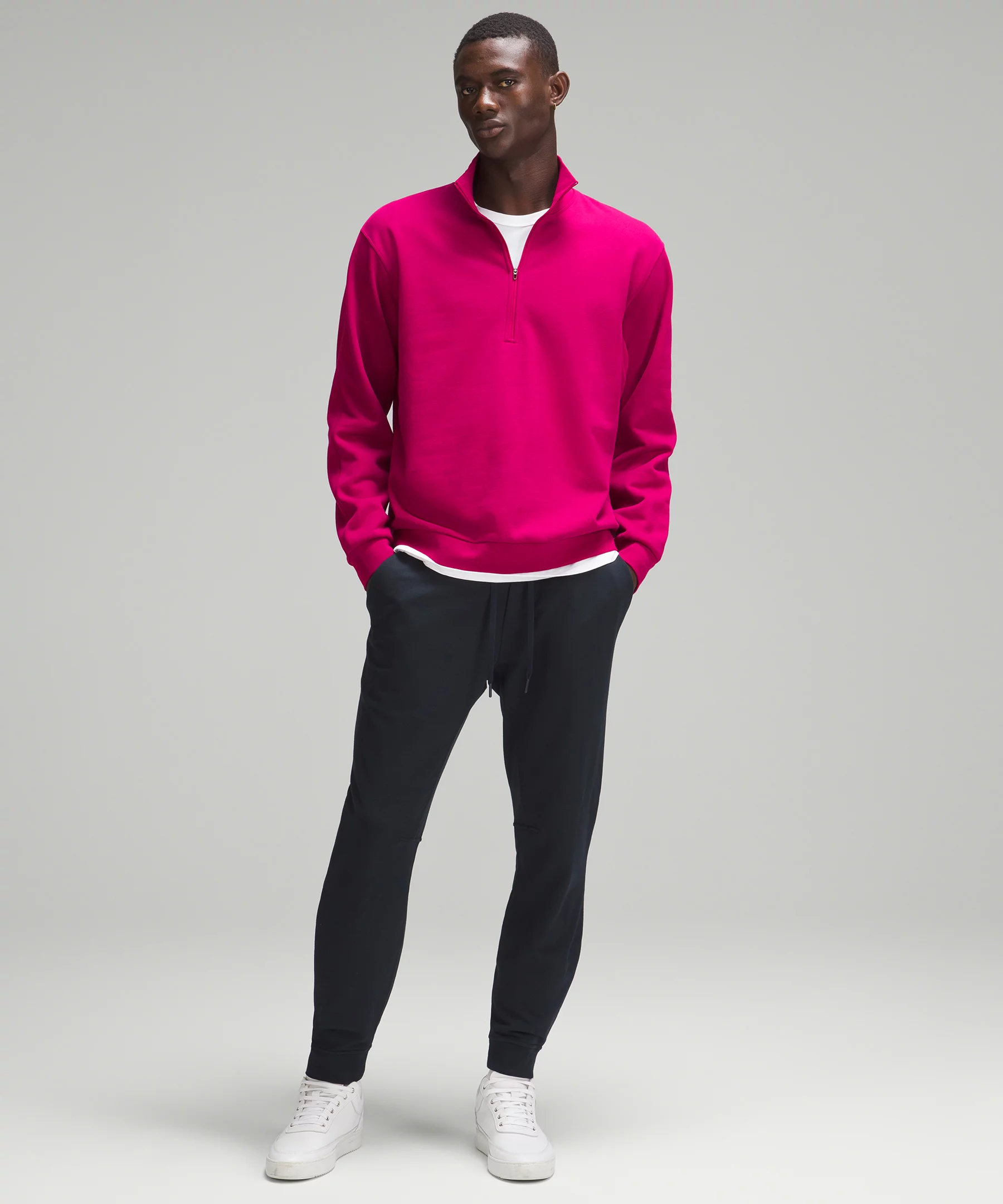 French Terry Oversized Half Zip Wild Berry