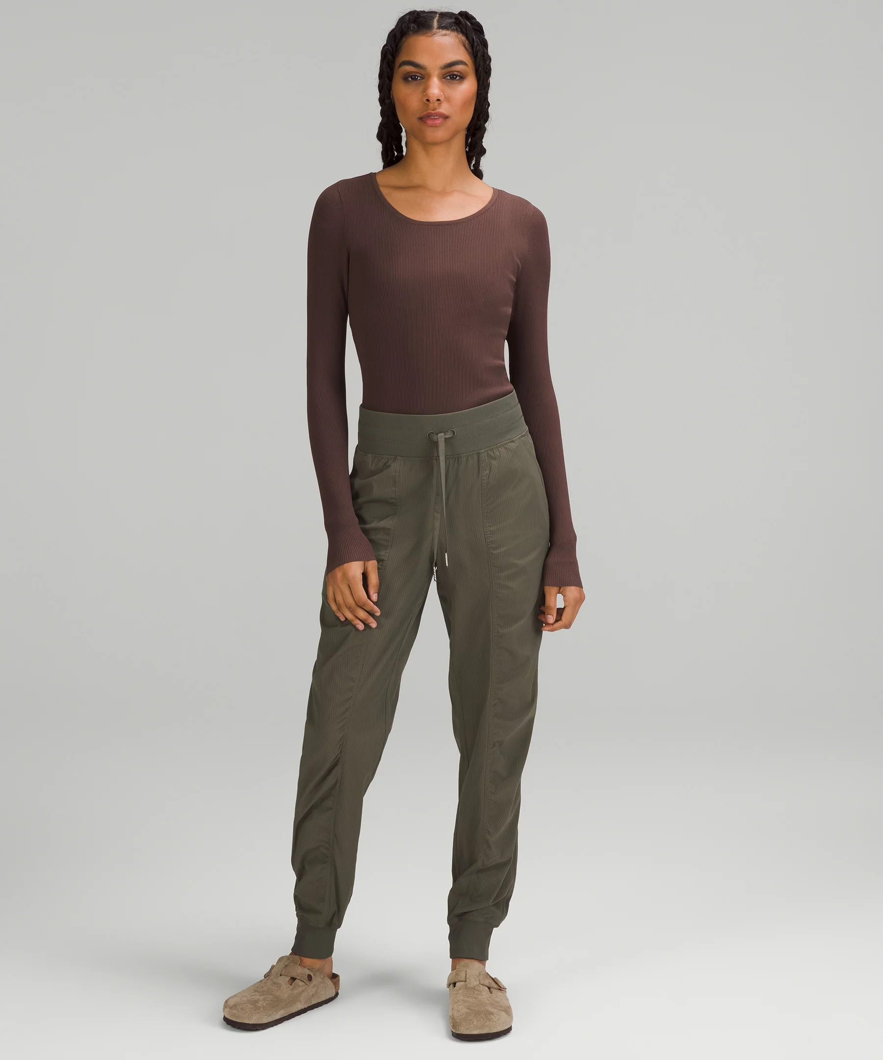 Tight-Fit Long-Sleeve Knit Bodysuit Java