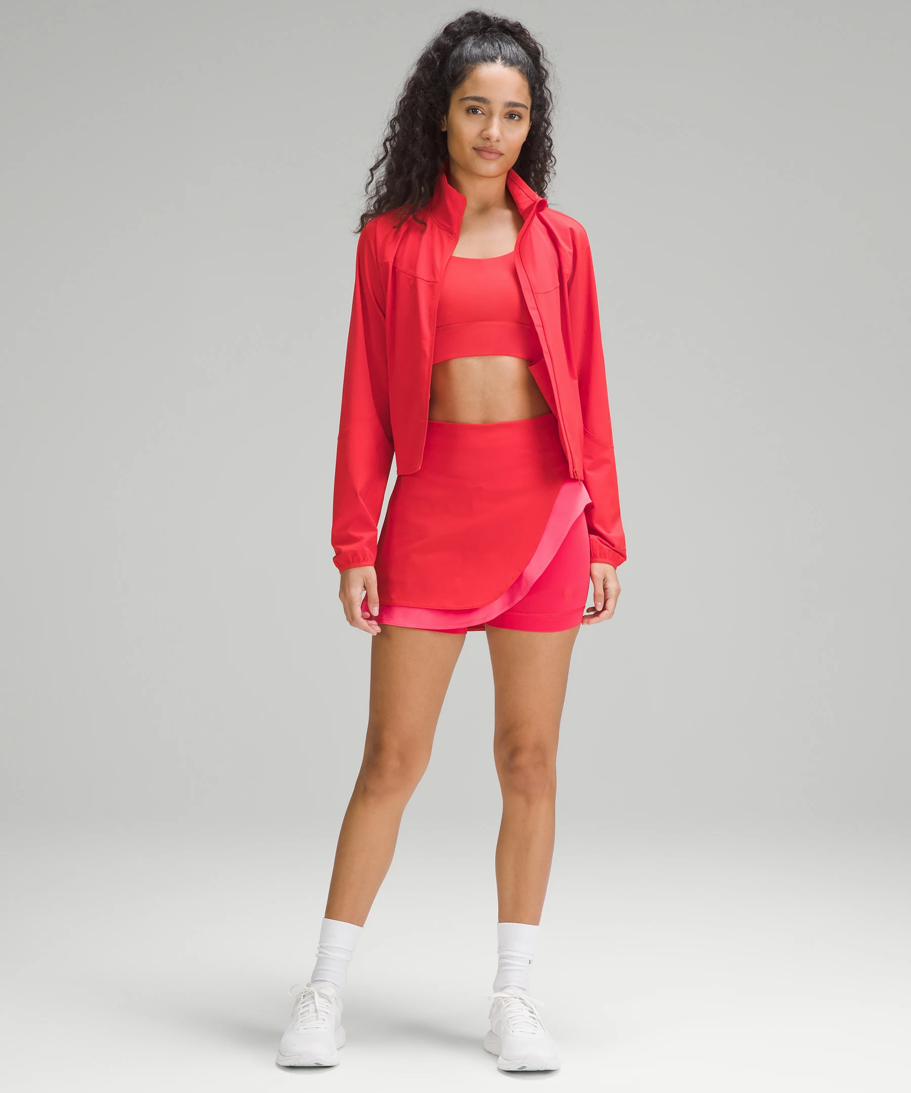 Asymmetrical Layered High-Rise Tennis Skirt Hot Heat/Lip Gloss/Red Glow