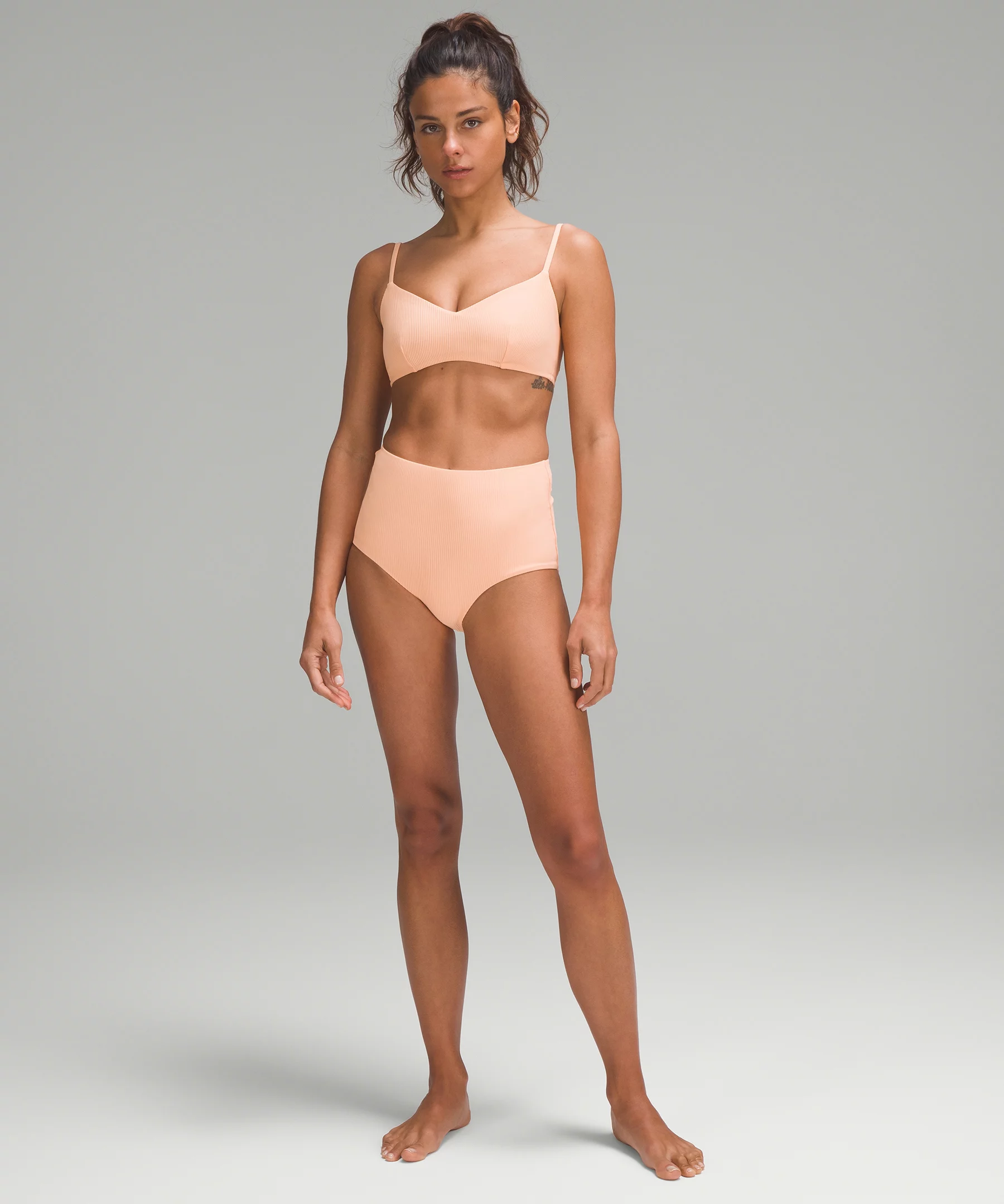 Ribbed High-Waist Medium Swim Bottoms peach fuzz
