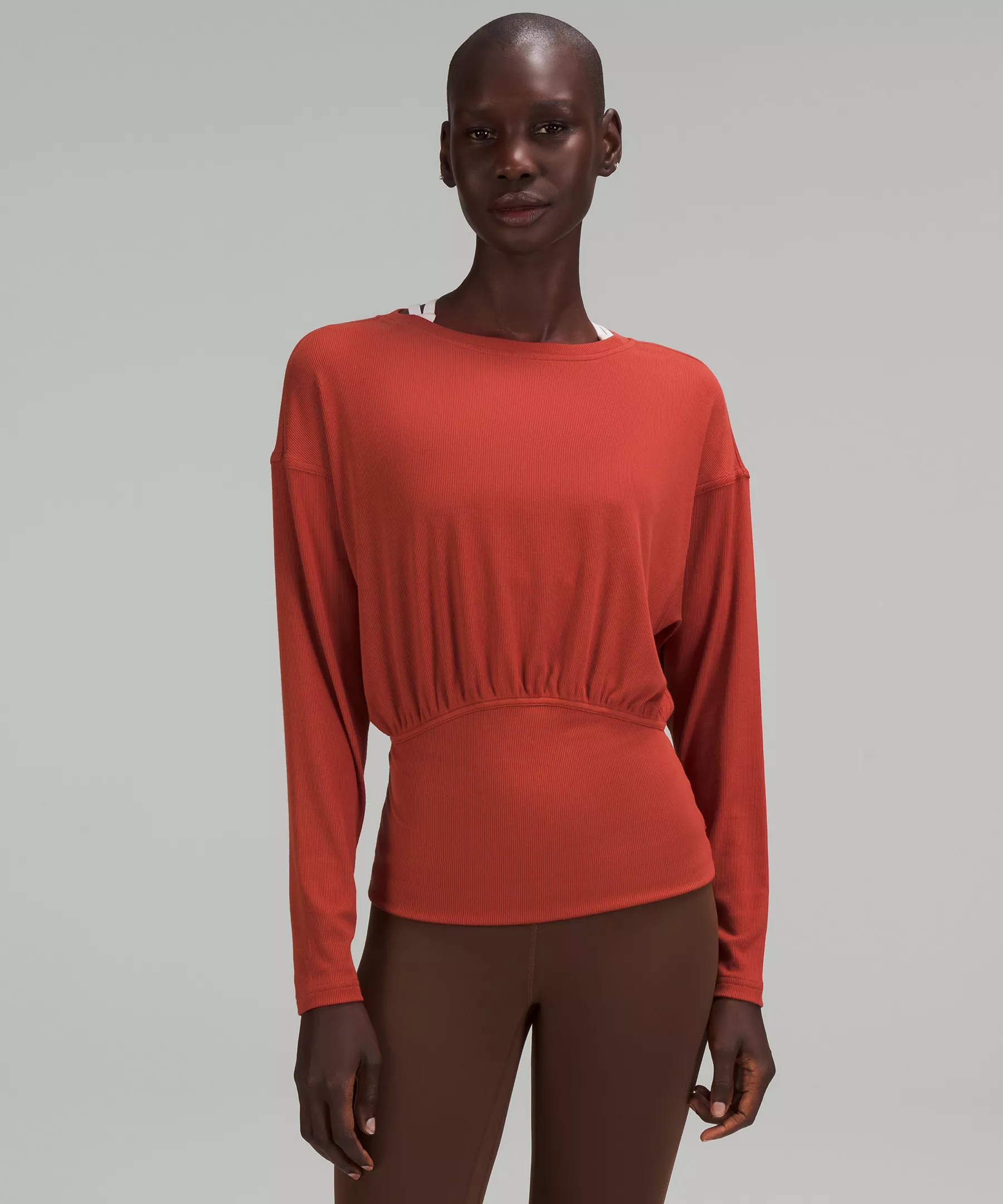 Ribbed Modal-Silk Blend Long Sleeve Shirt Cayenne