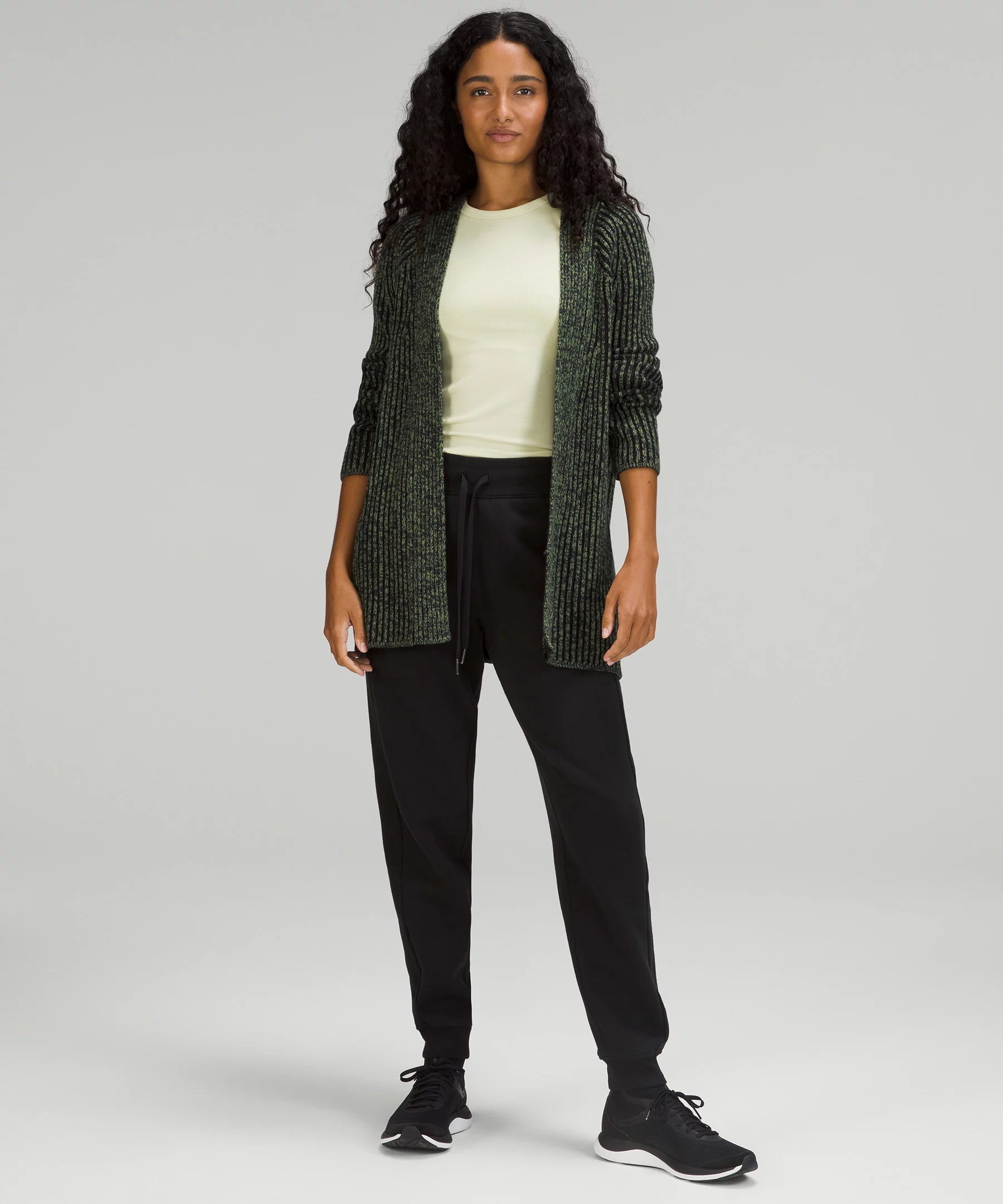 Cotton-Cashmere Blend Sweater Wrap Green Foliage/True Navy/Black Granite/Black