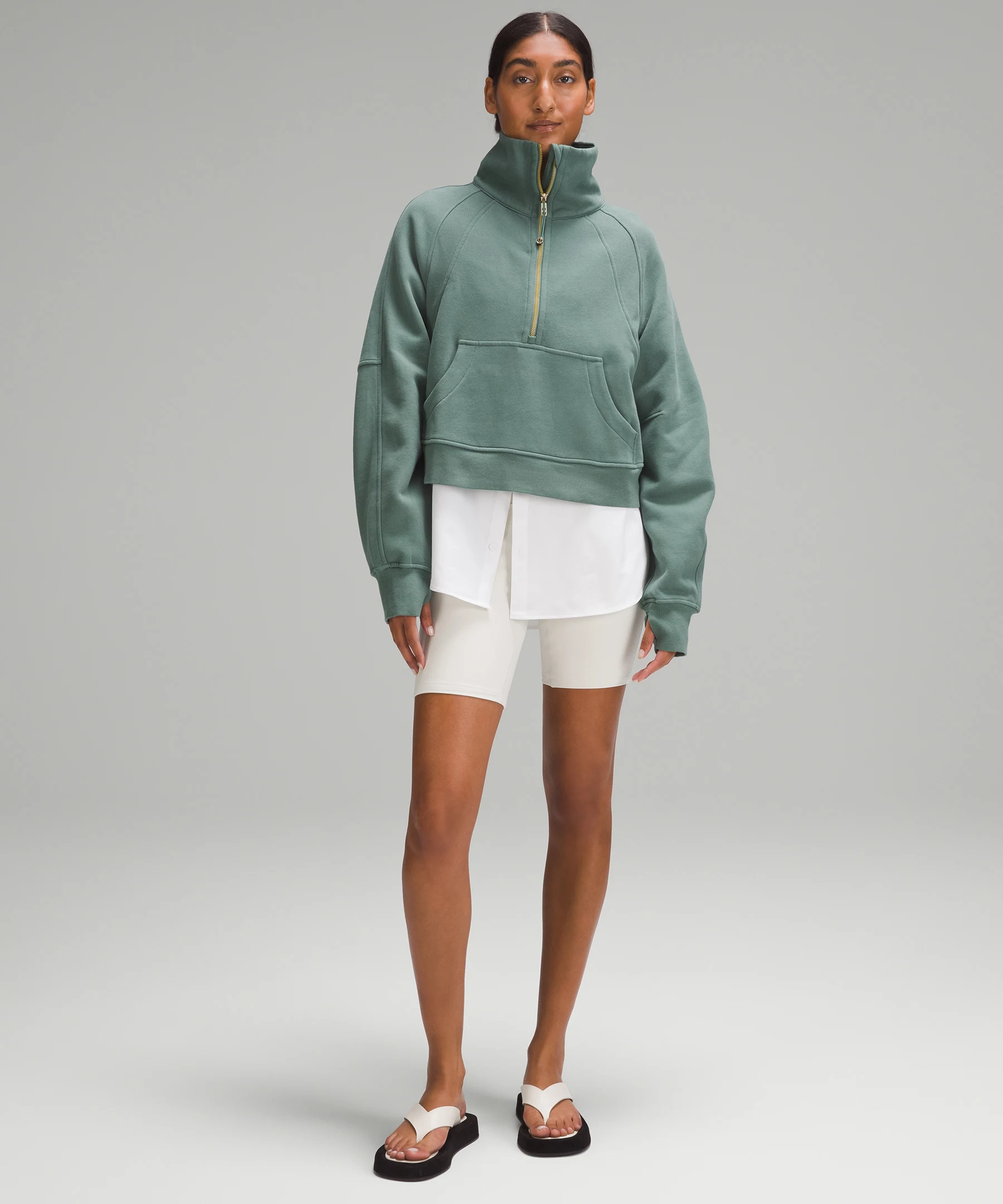 Scuba Oversized Funnel Neck Half Zip medium forest