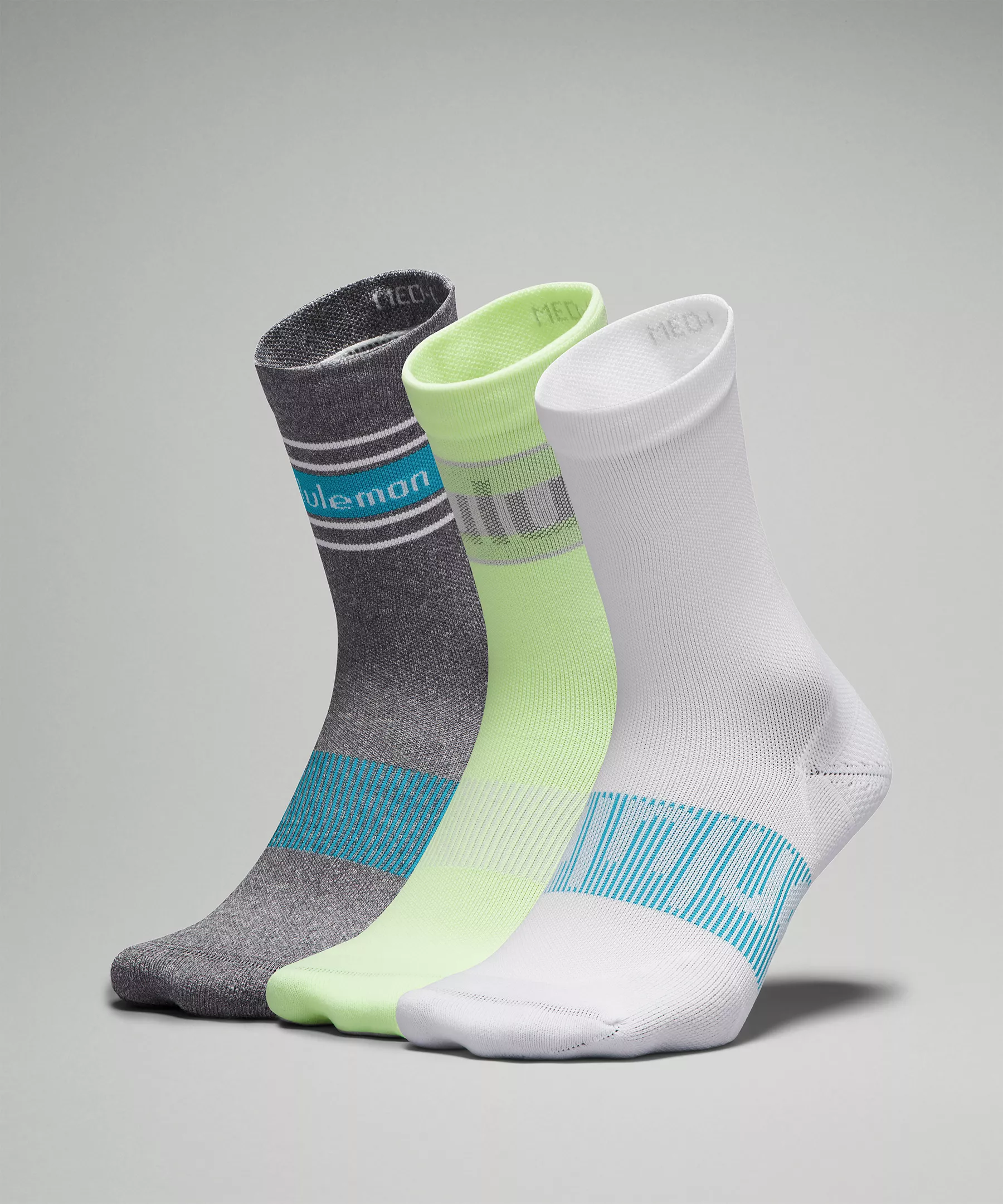 Women's Power Stride Crew Sock *3 Pack Faded Zap/White/Turquoise Tide