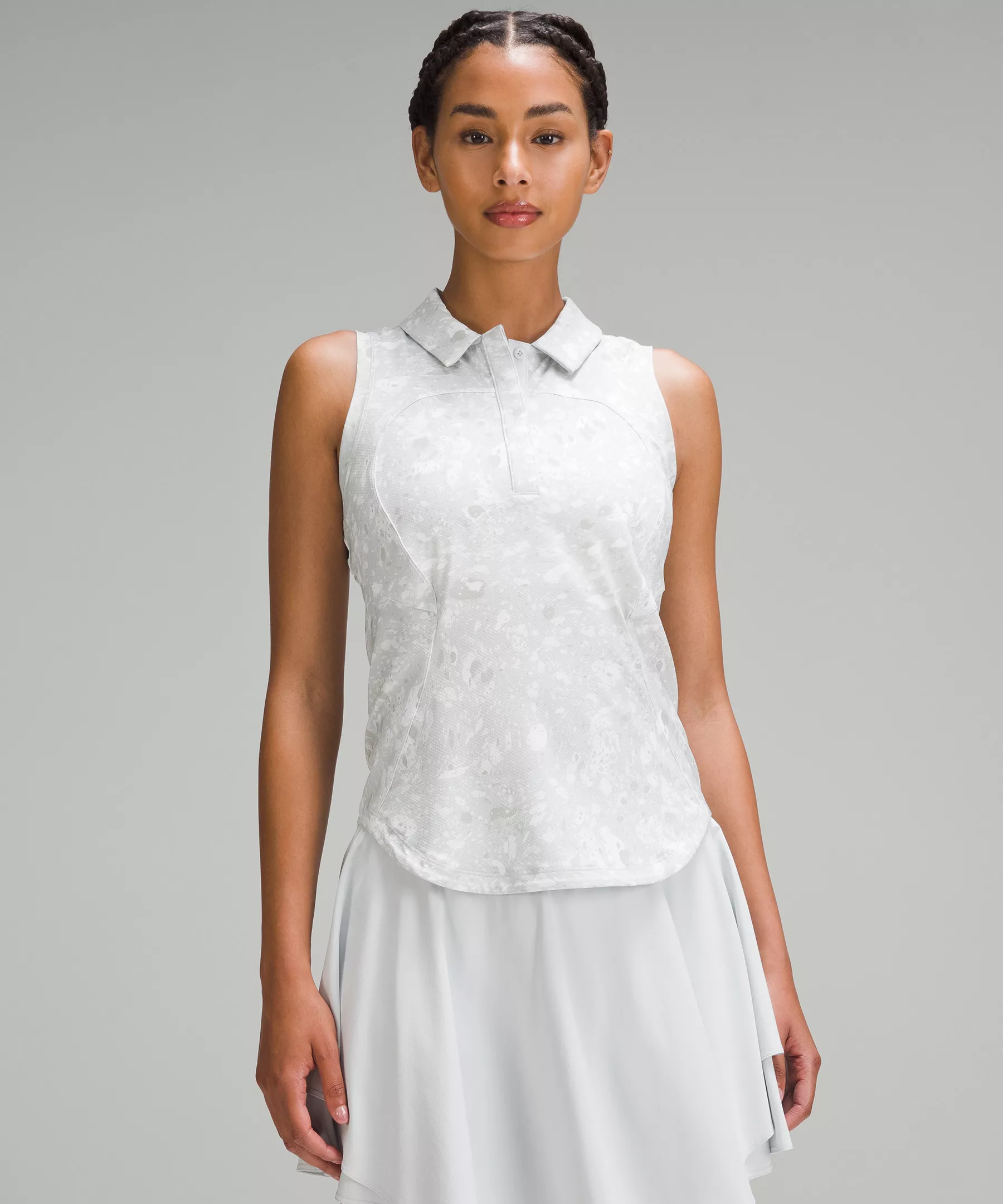 Quick-Dry Sleeveless Polo Shirt Terrazzo Marble Silver Ice Multi