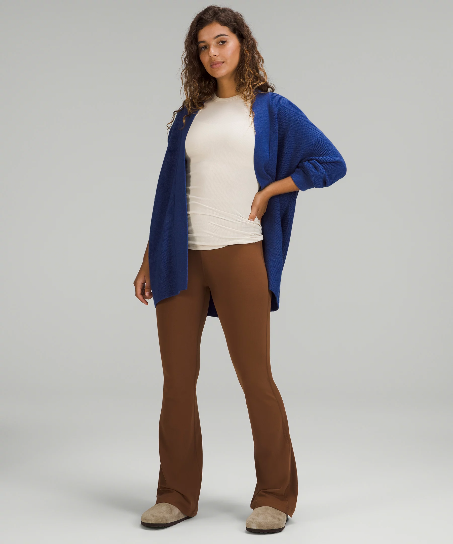 Merino Wool-Blend Ribbed Long Wrap Sweater Heathered Psychic