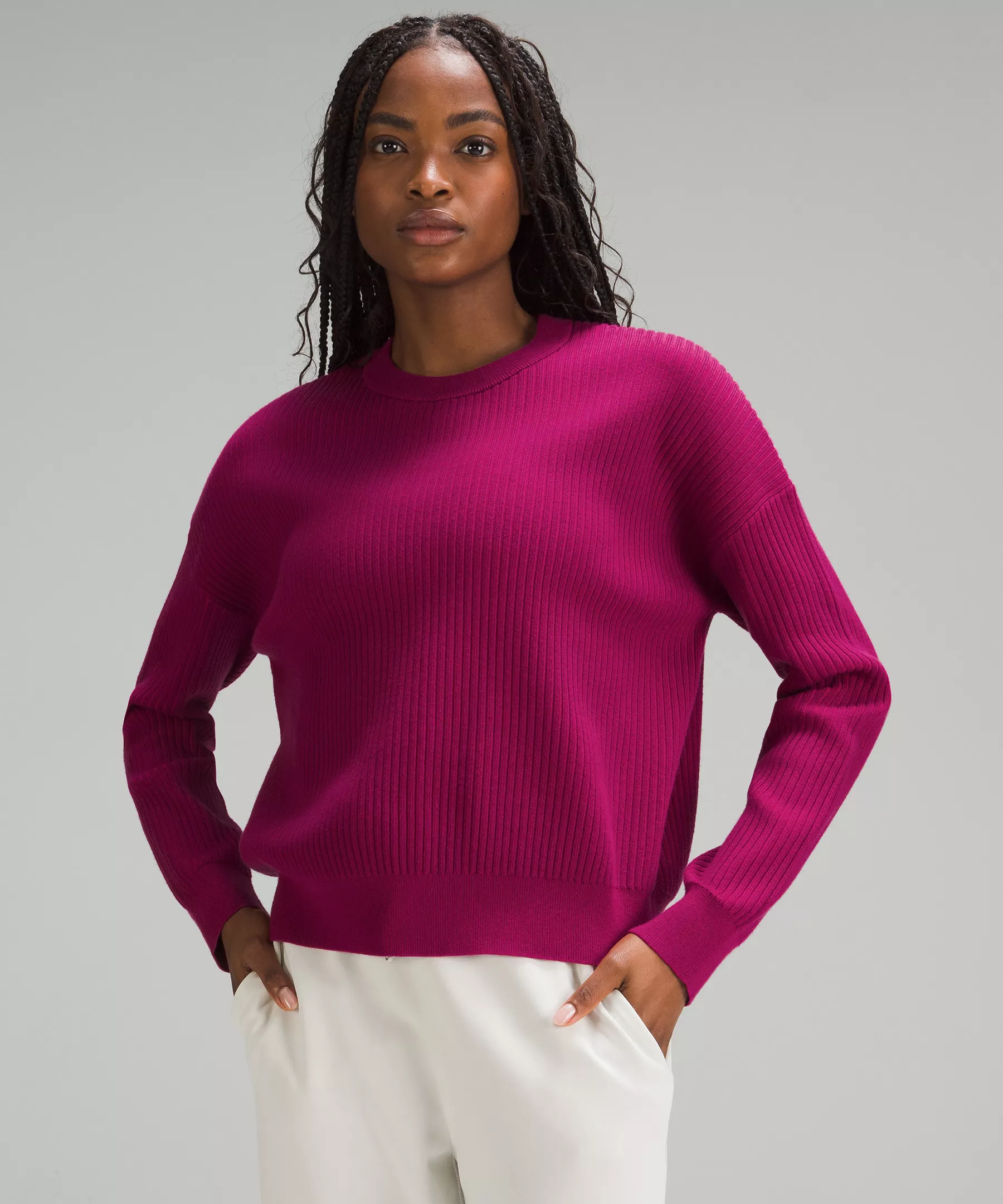Cotton-Blend Ribbed Sweater Wild Berry/Ripened Raspberry