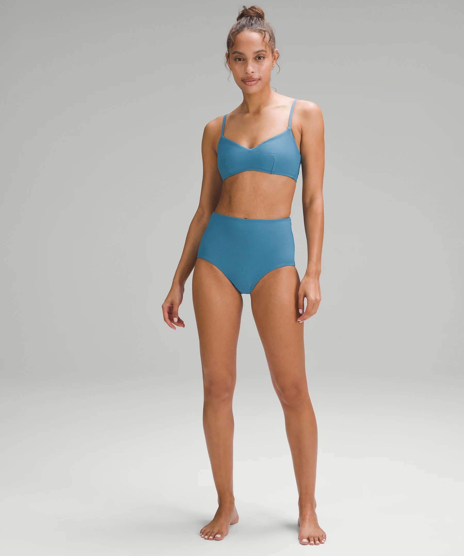 Ribbed High-Waist Swim Bottoms *Medium Bum Coverage Marlin