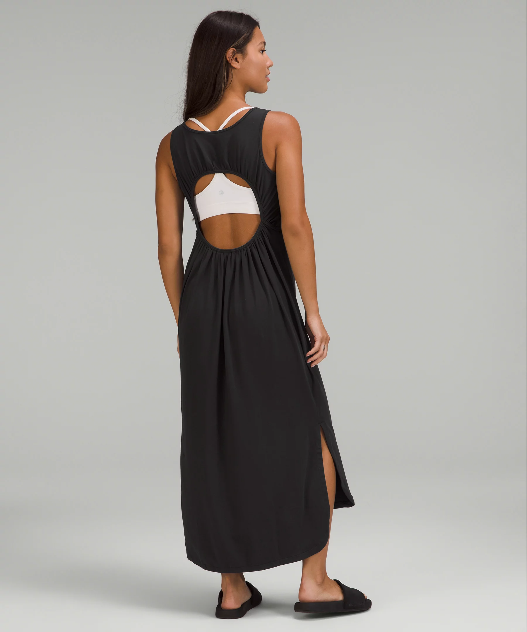 Pima Cotton Open-Back Midi Dress Black