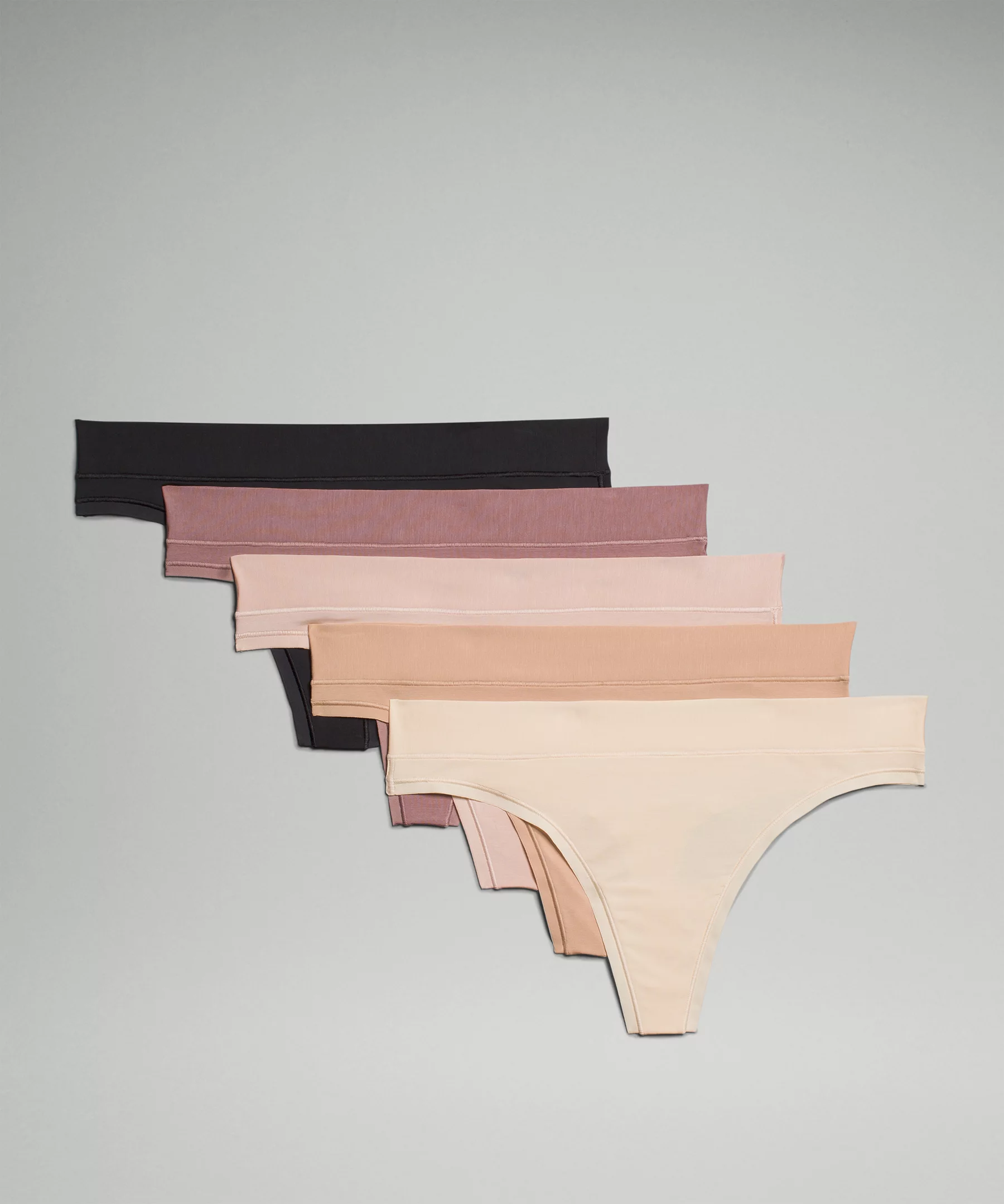 UnderEase Mid-Rise Thong Underwear *5 Pack Black/Twilight Rose/Misty Shell/Pale Linen/Contour