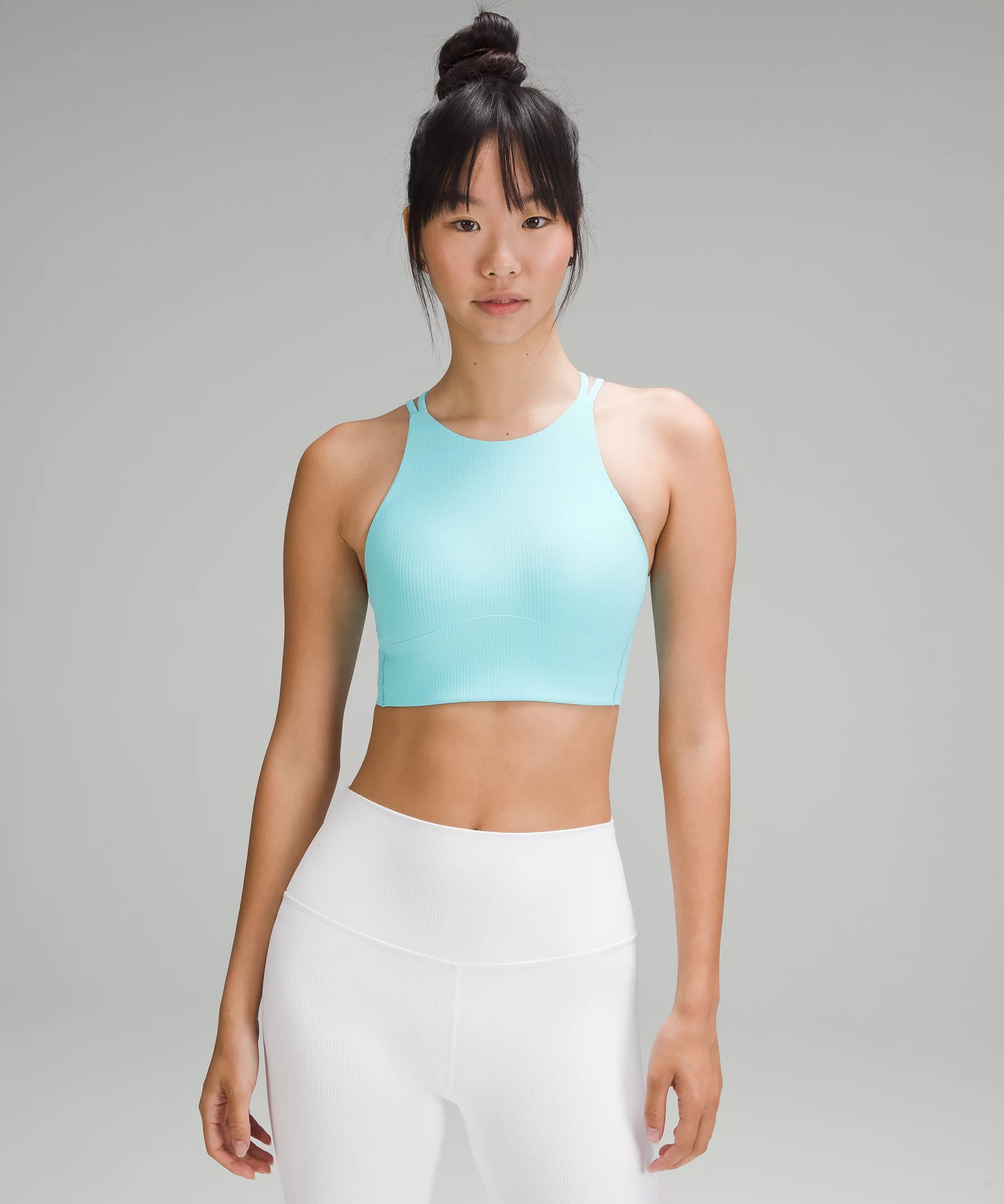 Like a Cloud High-Neck Longline Ribbed Bra *Light Support, B/C Cup Cyan Blue
