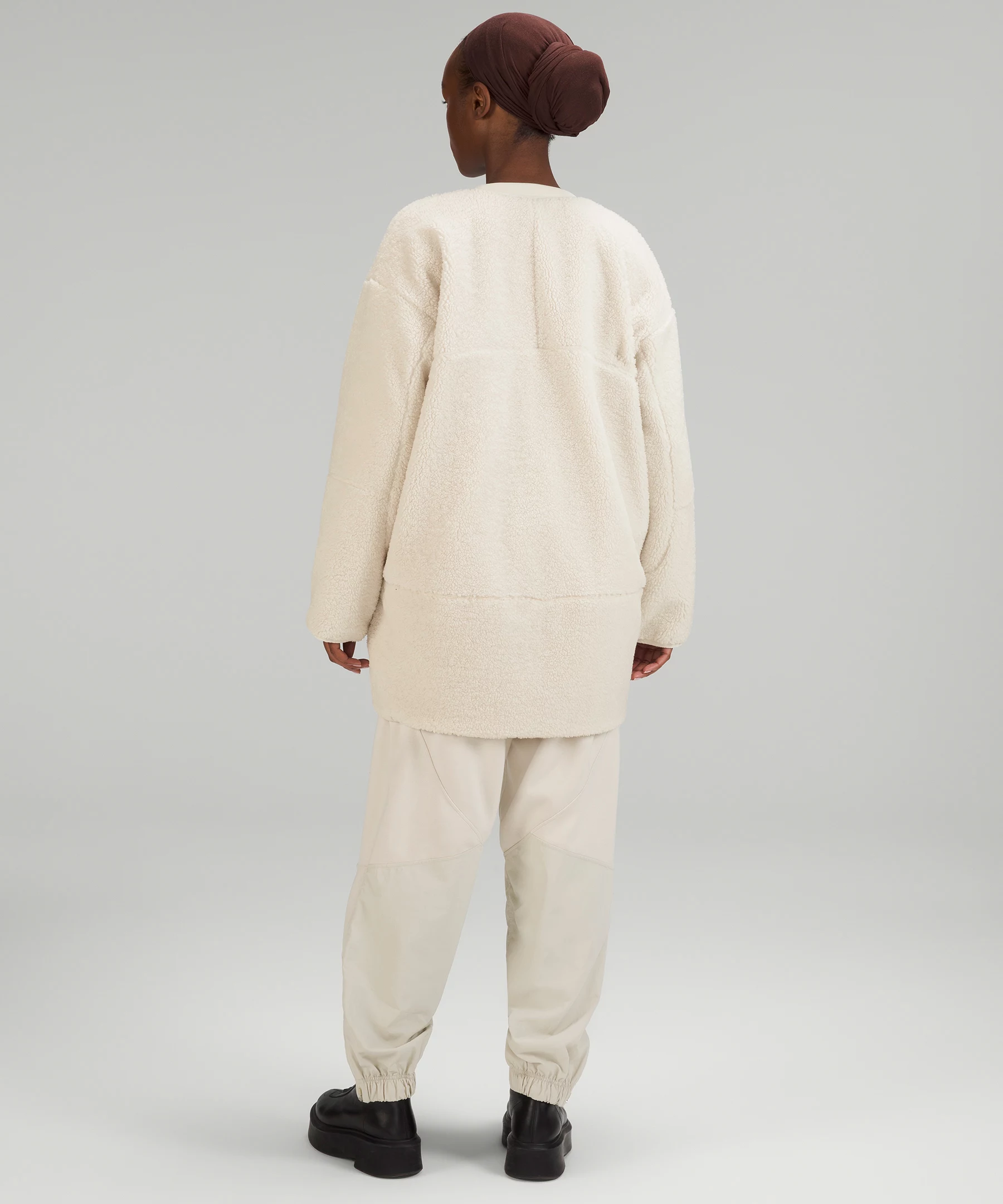 Collarless Textured Fleece Full Zip White Opal