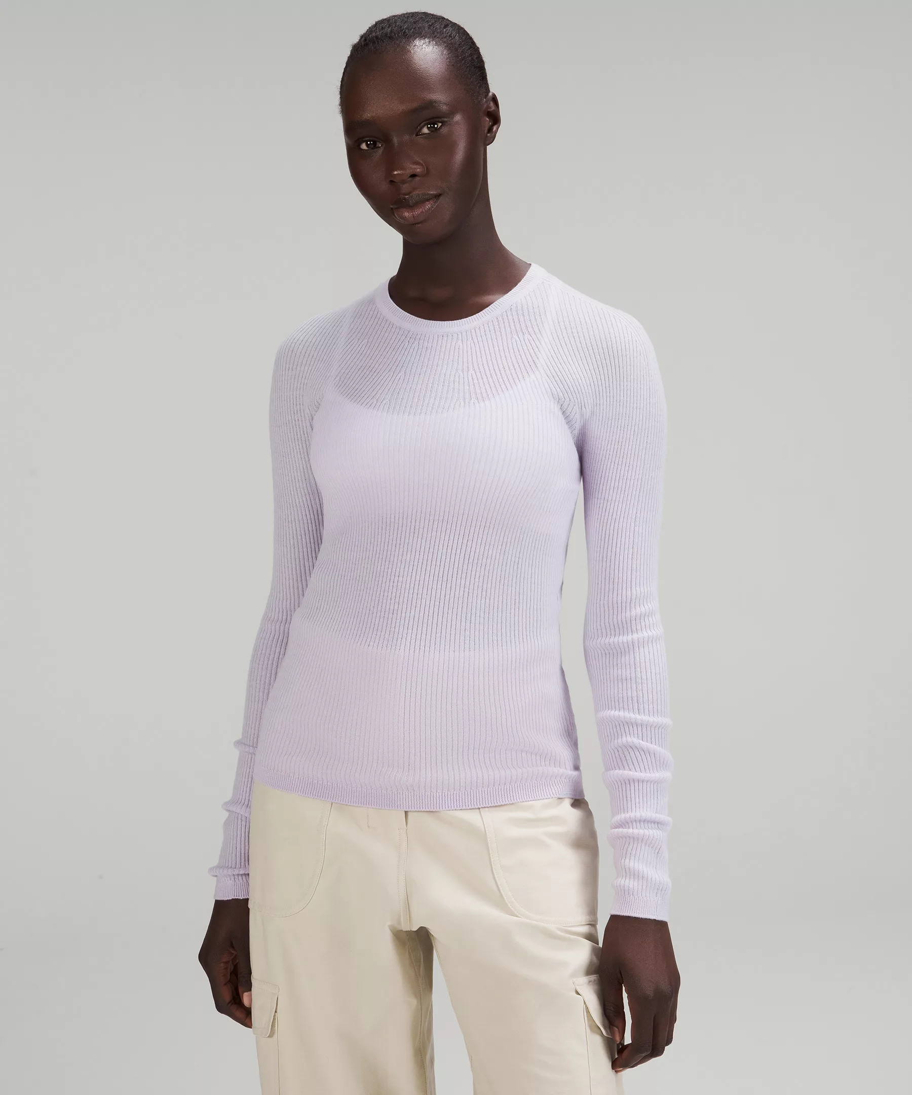 Merino Wool Long Sleeve Light Sweater Faint Lavender
