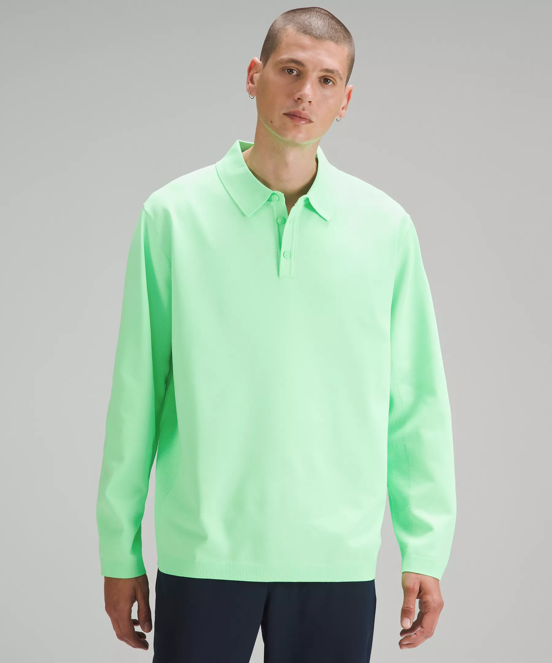 Lightweight Knit Long-Sleeve Polo Shirt pistachio