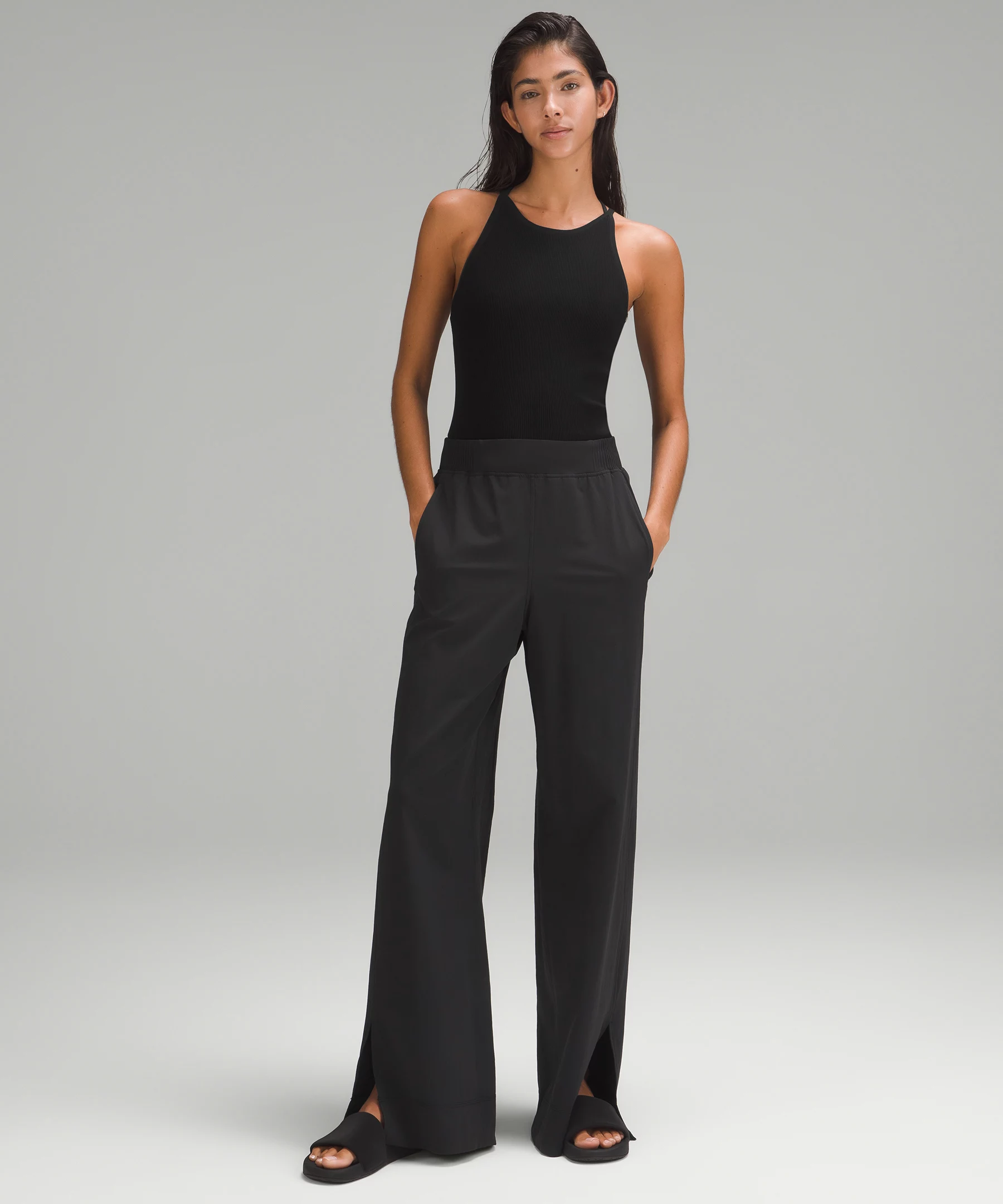 Lightweight Ribbed Knit Tank Top Black