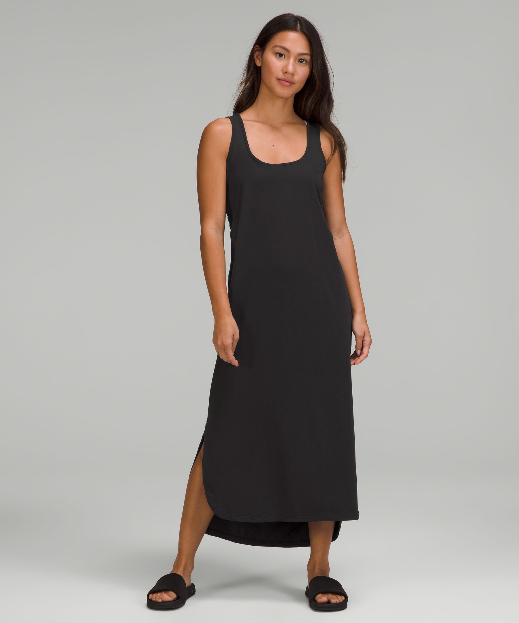 Pima Cotton Open-Back Midi Dress Black