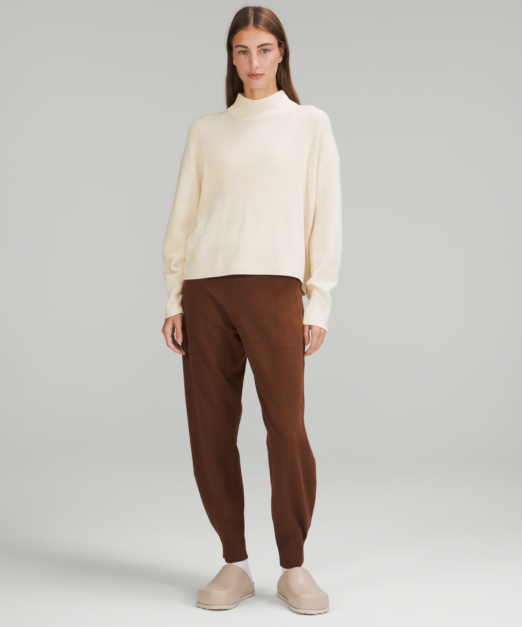 Merino Wool-Blend Ribbed Turtleneck Sweater White Opal