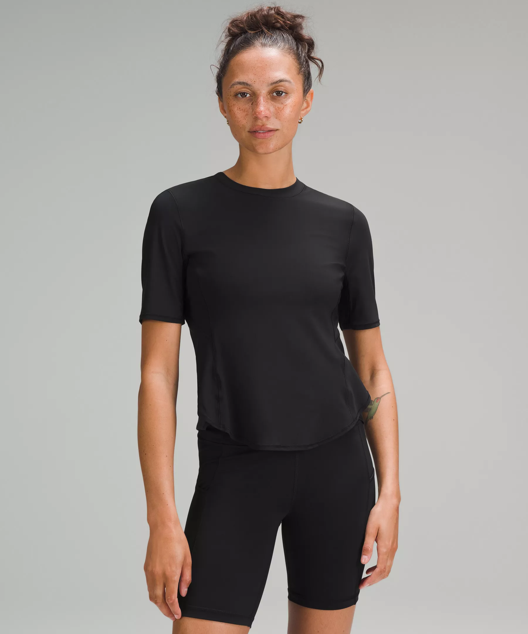 UV Protection Fold-Over Running T-Shirt Black