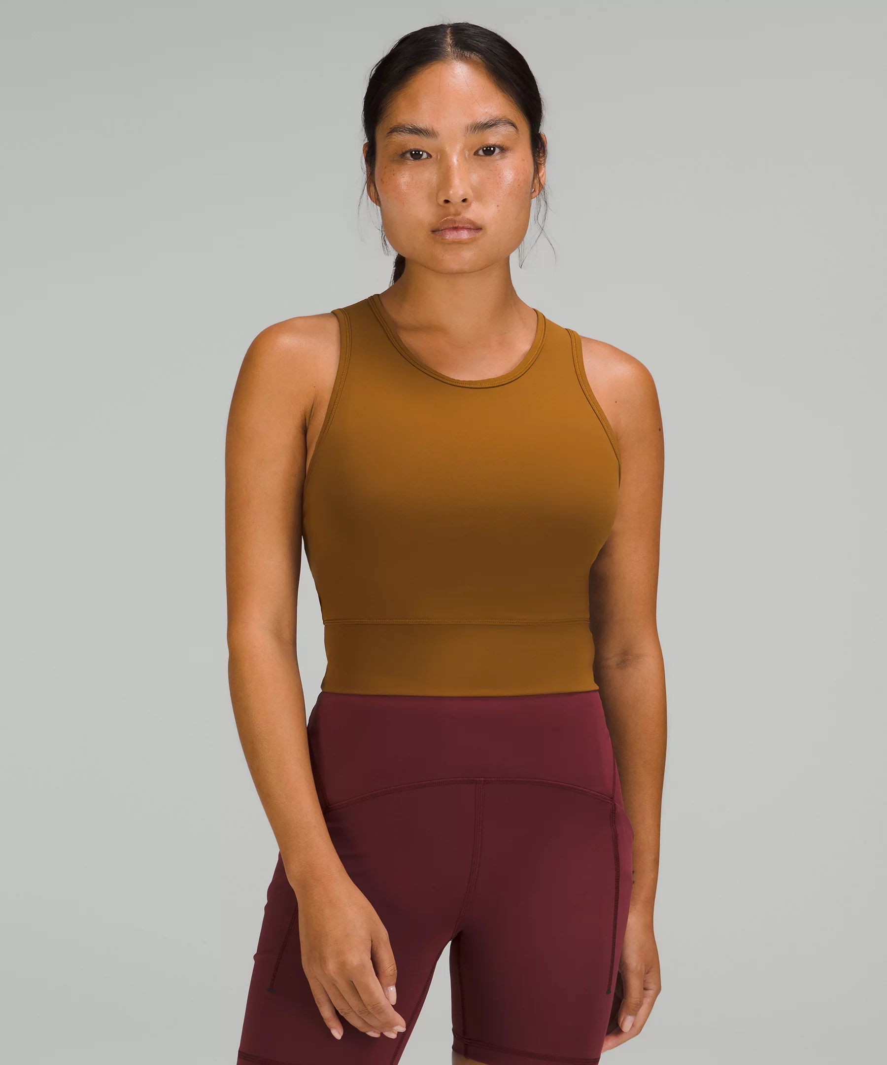 Mesh-Back Training Cropped Tank Top Rich Caramel
