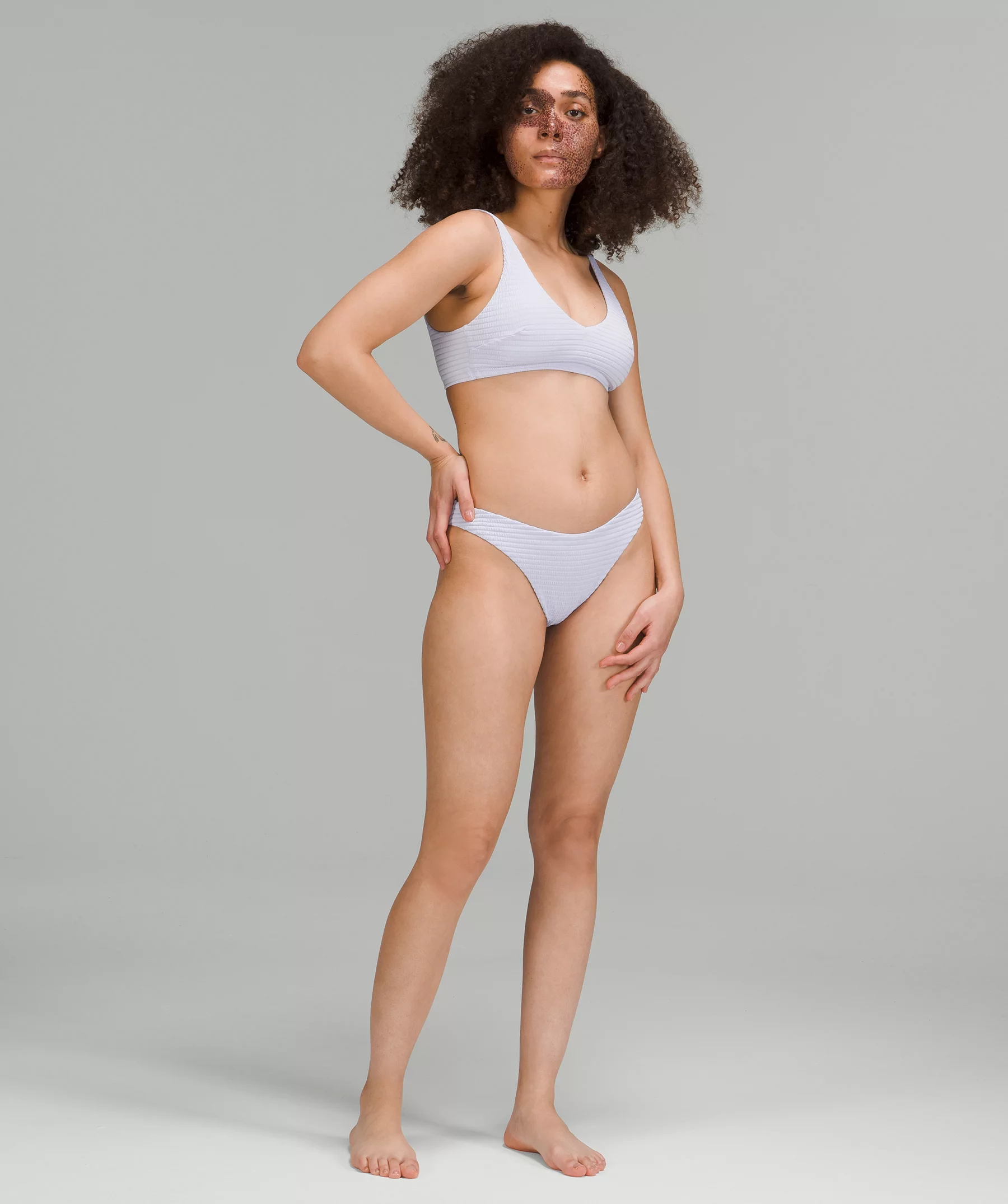 Smocked Mid-Rise Skimpy-Fit Swim Bottom *Online Only Hyper Stripe Pastel Blue