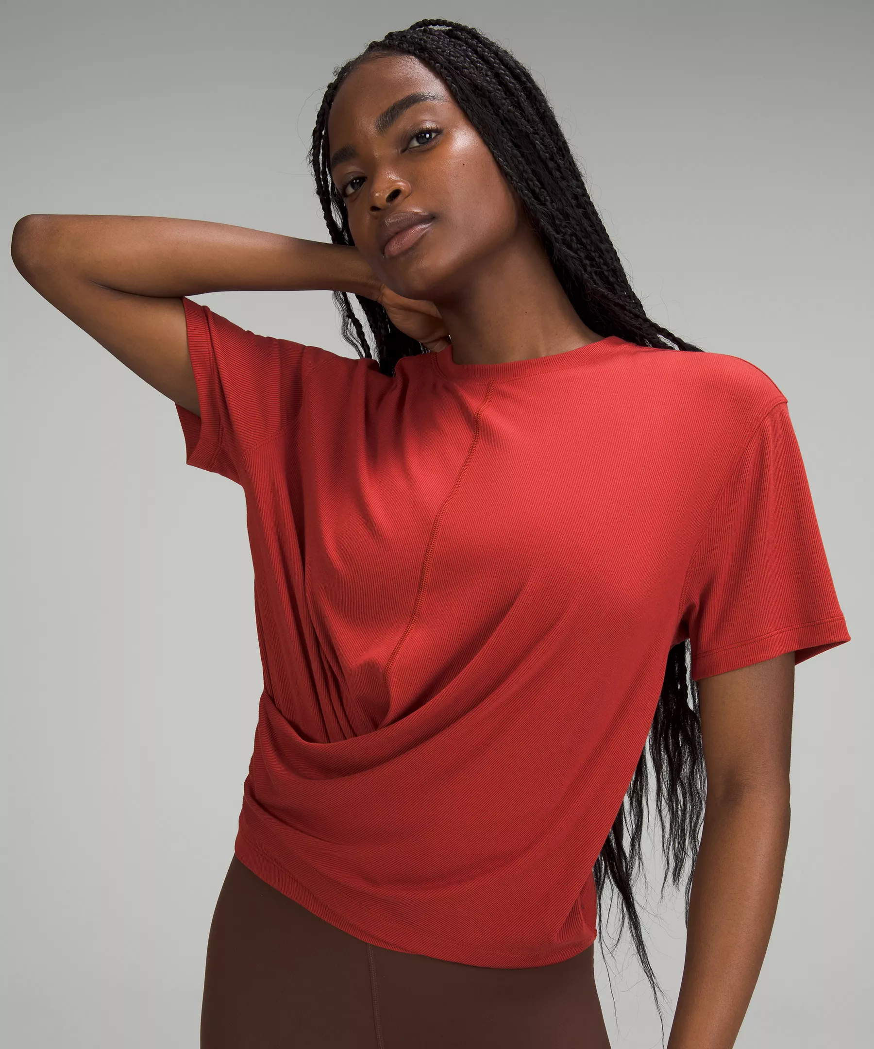 Ribbed Modal-Silk Blend Reversible T-Shirt Cayenne
