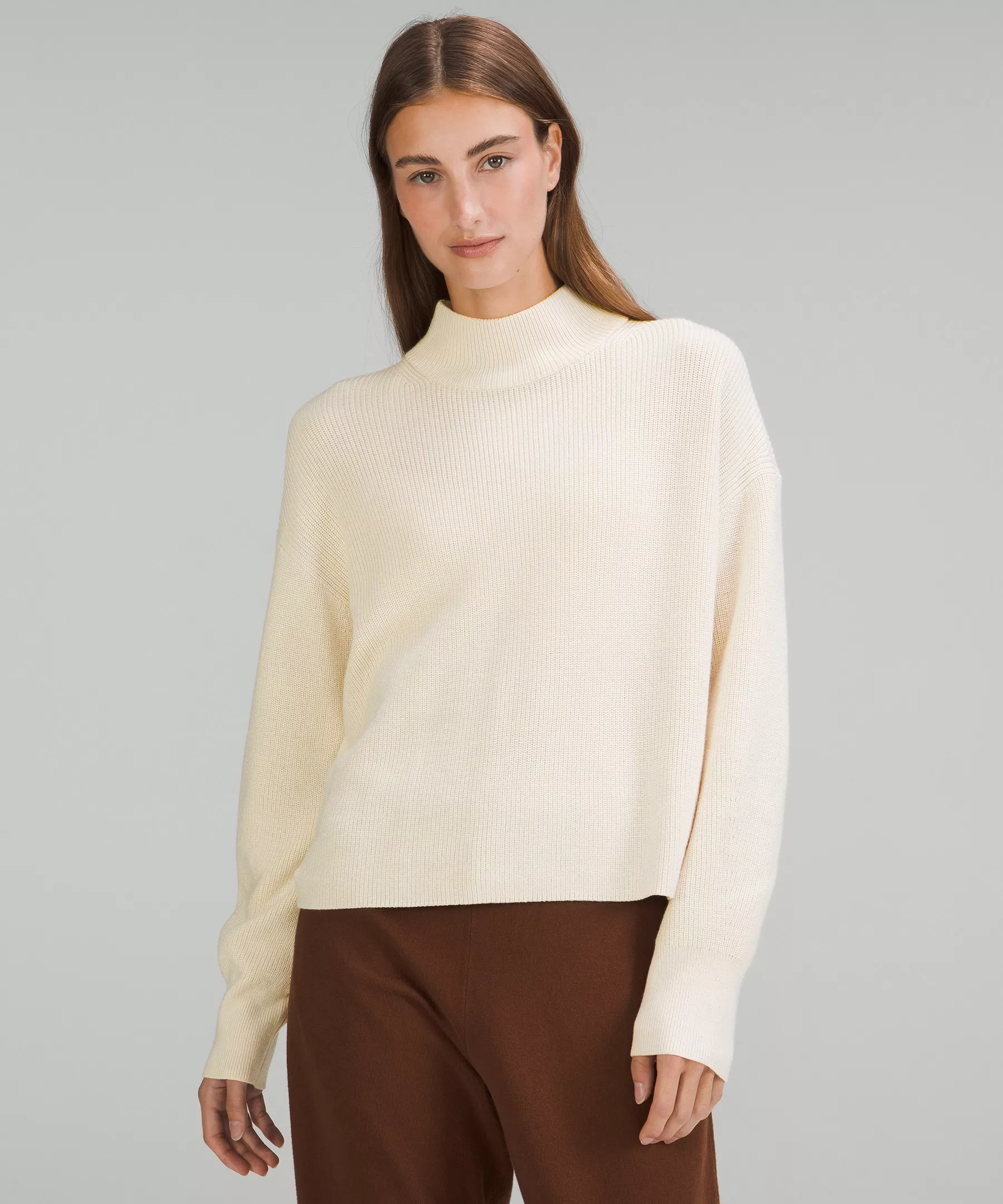 Merino Wool-Blend Ribbed Turtleneck Sweater White Opal